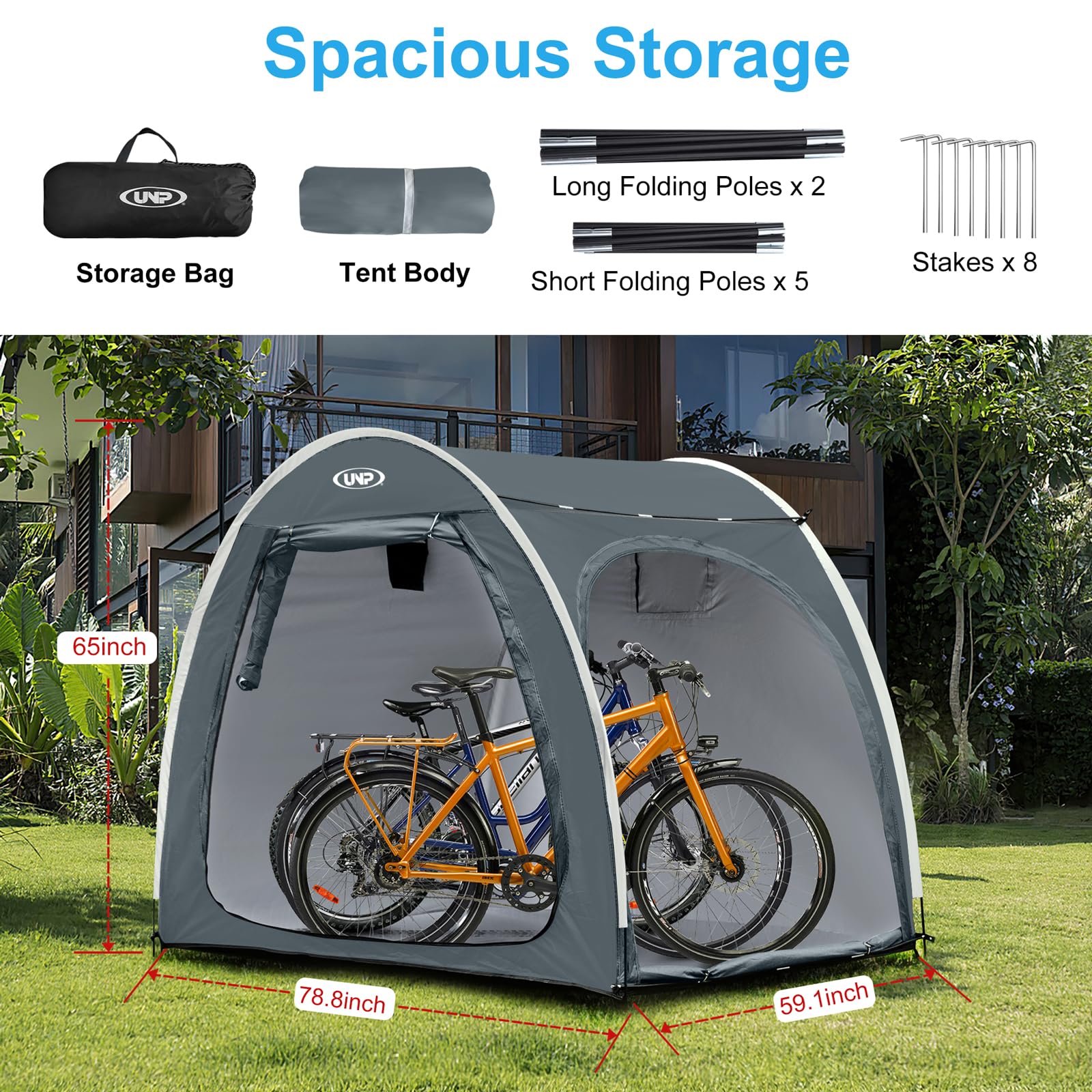 UNP Tenda per capanno per biciclette, portatile, per esterni, con tessuto Oxford 210D spesso PU4000, impermeabile per 1/2/3/4 biciclette, copertura per biciclette, tosaerba, attrezzi da giardino