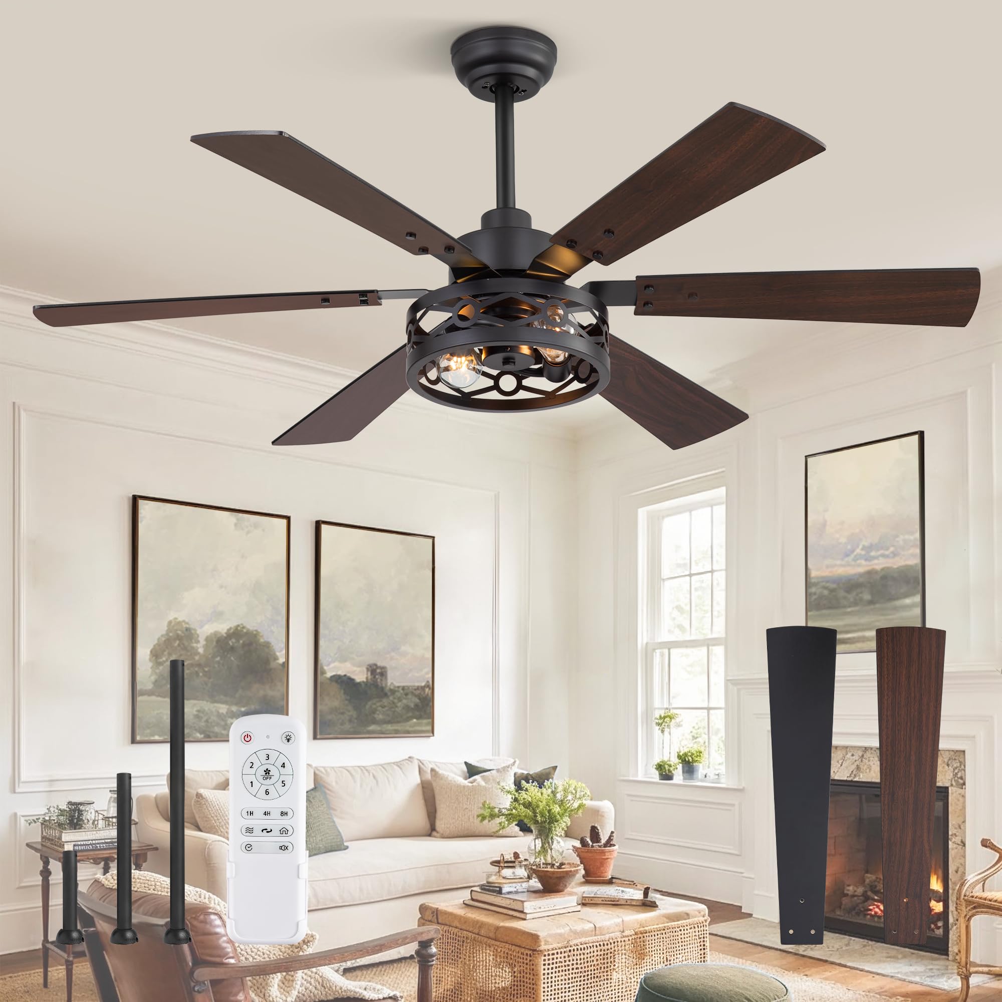 Photo 1 of **FACTORY SEALED** Fanbulous 50 Inch Ceiling Fan with Lights, Farmhouse Caged Ceiling Fans with Remote, Black Industrial Ceiling Fans with Quiet Reversible DC Motor, Small Ceiling Fan for Living room, Bedroom