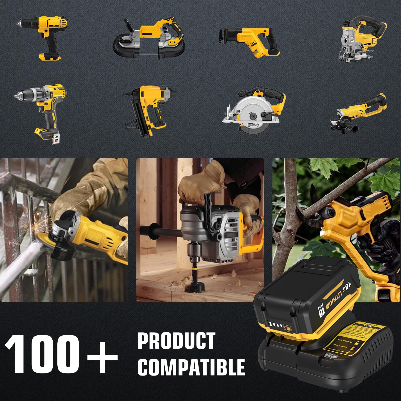 2 Pièces 10.0Ah/10000mAh Remplacement pour Dewalt Batterie 18V DCB184 DCB180 DCB181 DCB182 DCB200 DCB201 DCB204 DCB127 DCB112 DCB115 avec indicateur LED