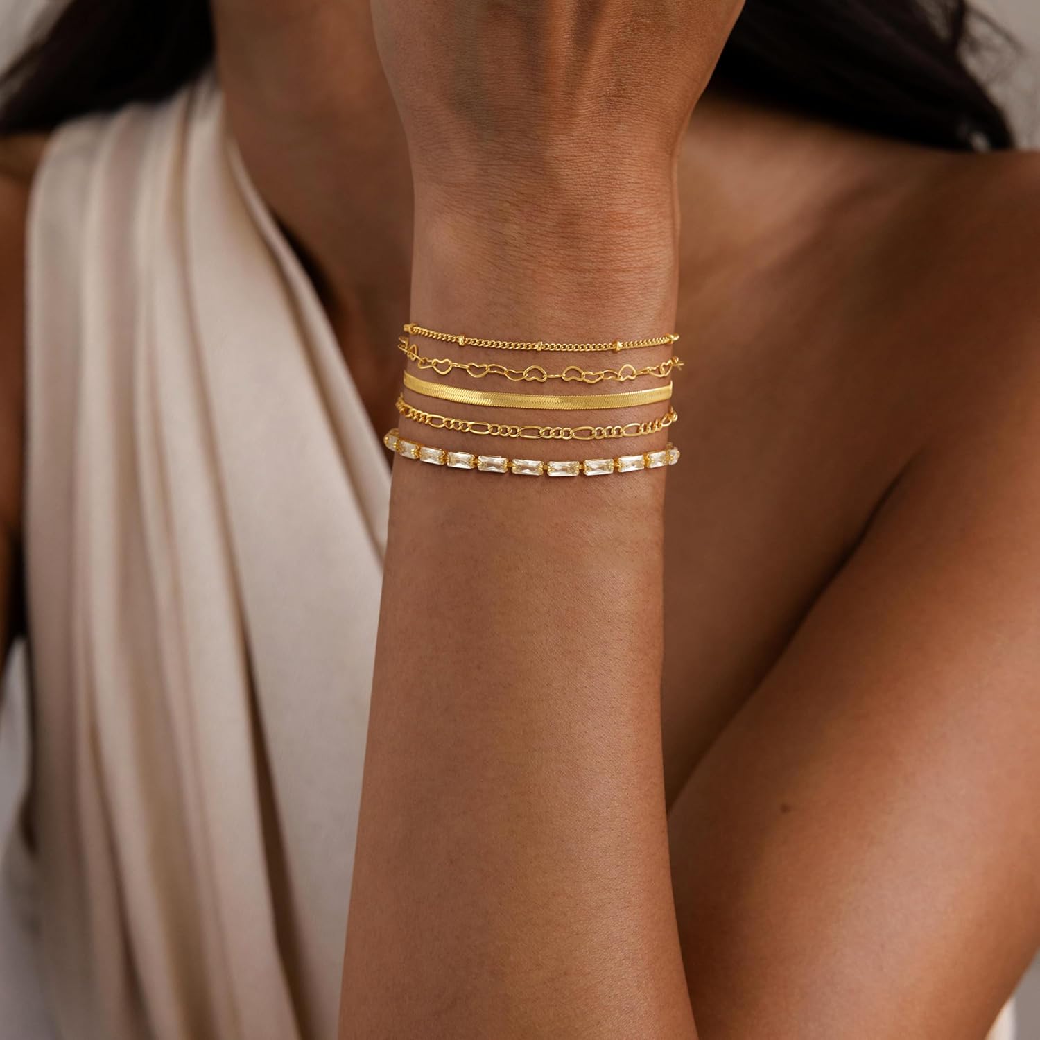 MBW Gold Bracelets for Women Trendy, Dainty 14K Gold Plated Bracelet Stack Beaded Chain Bracelet Set Thin Small Cute Paperclip Bracelets Fashion Waterproof Jewelry Gift Gold Accessories for Women - Image 5