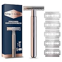 King C. Gillette RASOIO di Sicurezza, 1 Manico, 5 Lamette da Barba, in Acciaio Inossidabile, Lametta rivestita di Platino IDEA REGALO UOMO PER CURA DELLA BARBA