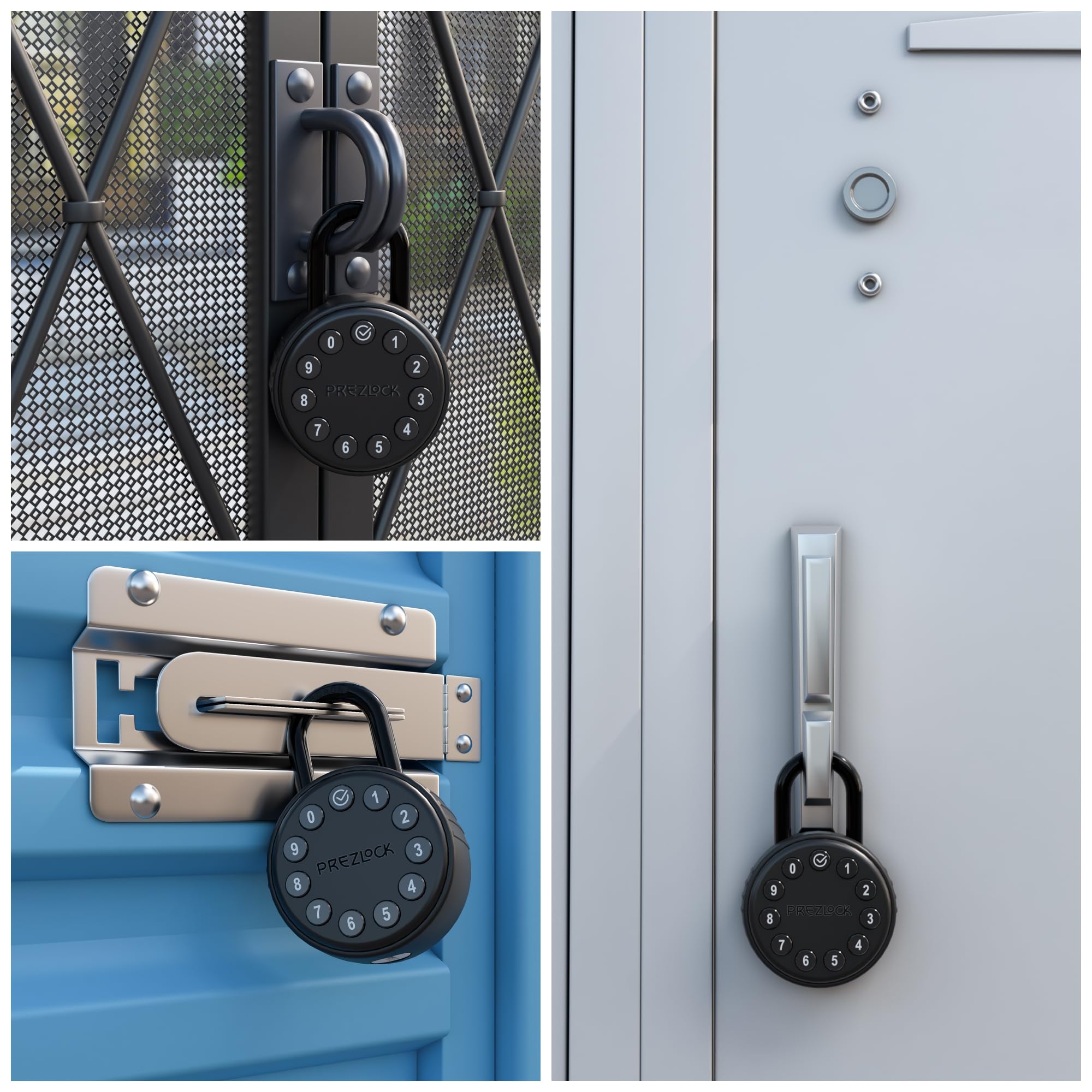 Cadenas à combinaison électronique avec clé de secours, convient pour une utilisation en extérieur et intensif, résistant à l'eau, IP65 résistant aux intempéries.