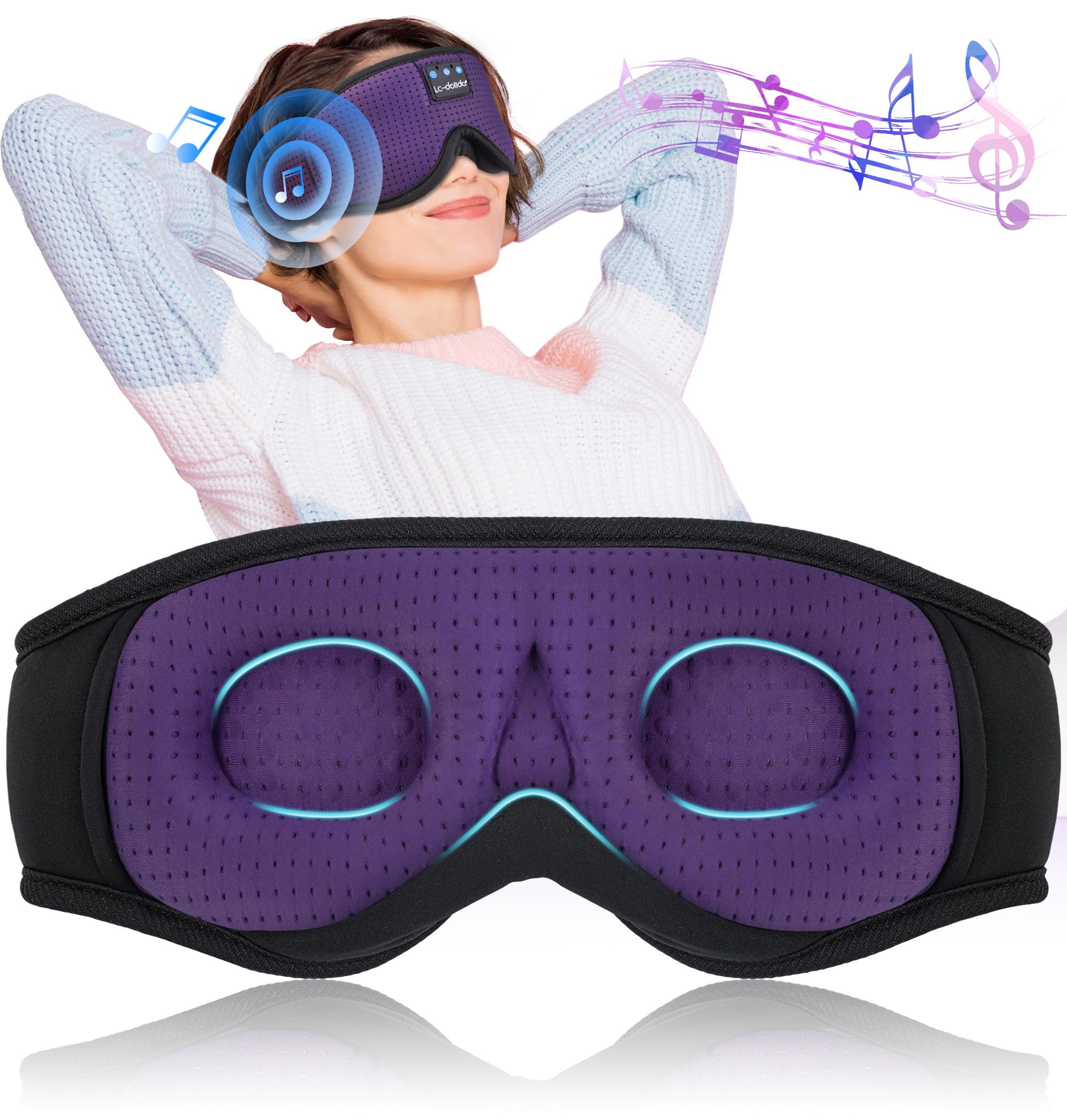 LC-dolida Sleep Mask Headphones,Upgraded Bluetooth Sleep Headphones with Adjustable Headphones for Side Sleepers