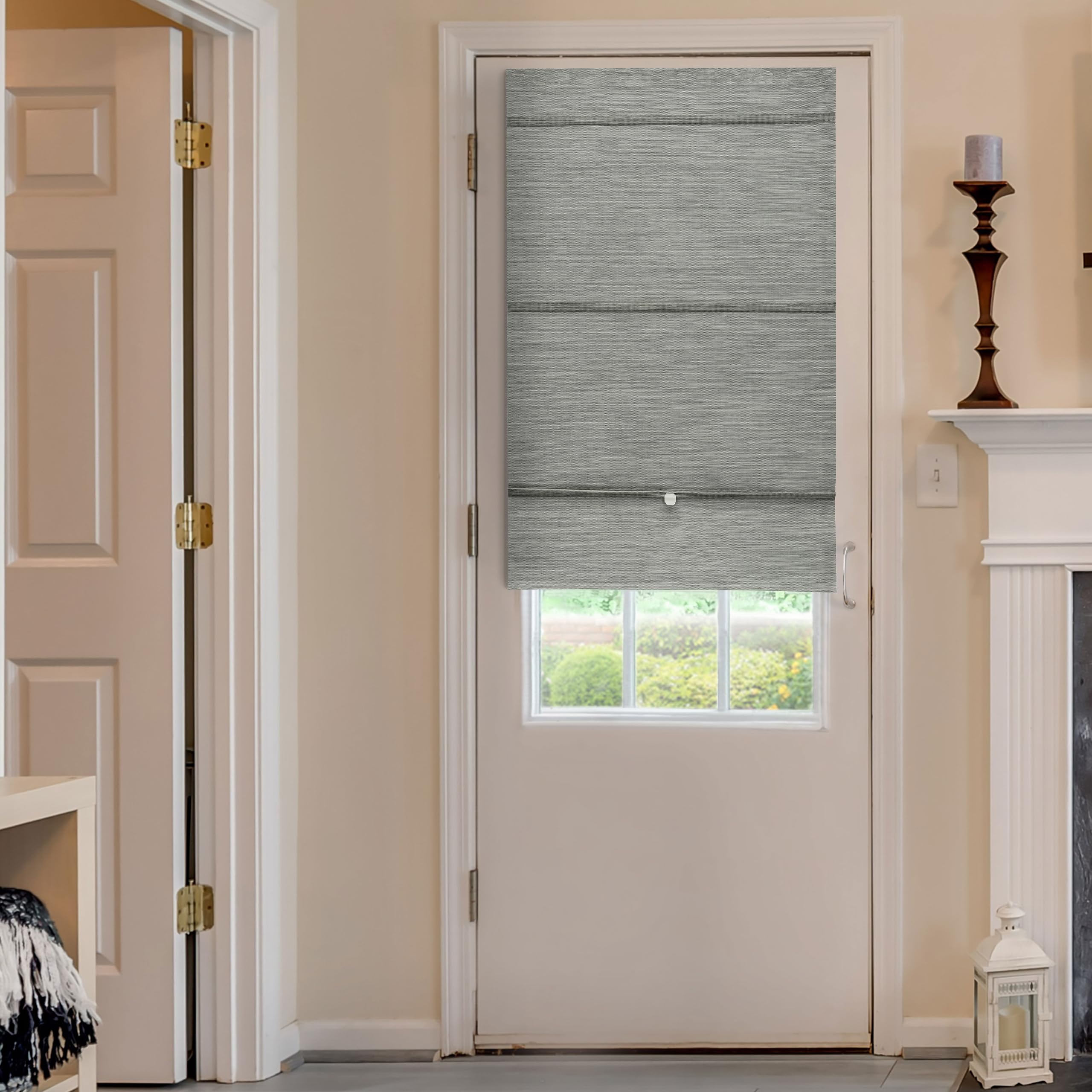 GoDear Design 99.99% Blackout Magnetic Door Blinds, No Drill Cordless Roman Shades, French Curtains, Classroom Curtains, Shades for Indoor Windows, 27" W x 65" L, Iron