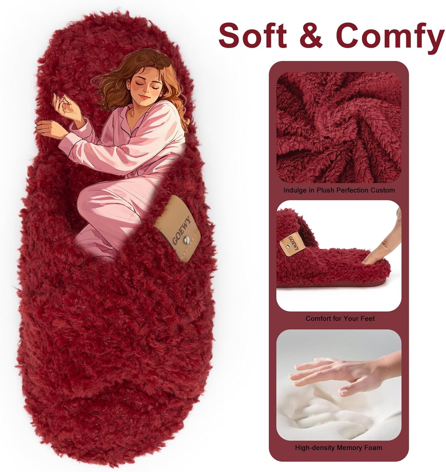 Fuzzy Open Toe Slippers for Women Indoor and Outdoor with Memory Foam Cozy Cross Band Women's Slipper Cute Soft House Shoes Slip On Gifts for Womens Mom Her Ladies Bridesmaid - Image 4