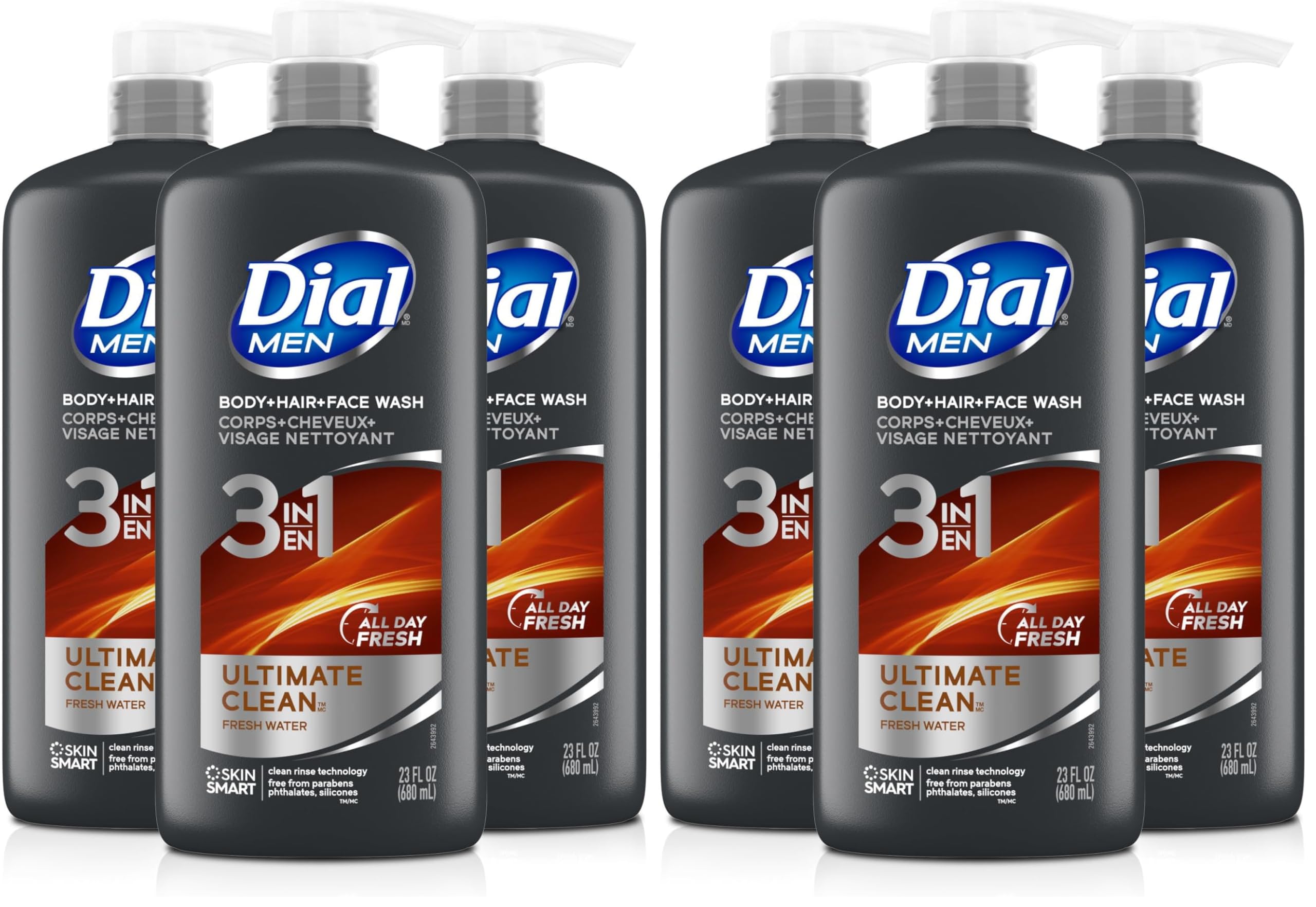 Dial Men 3 in 1 Body Hair and Face Wash Refresh 16 Fl Oz Cleanses Deep Gentle on