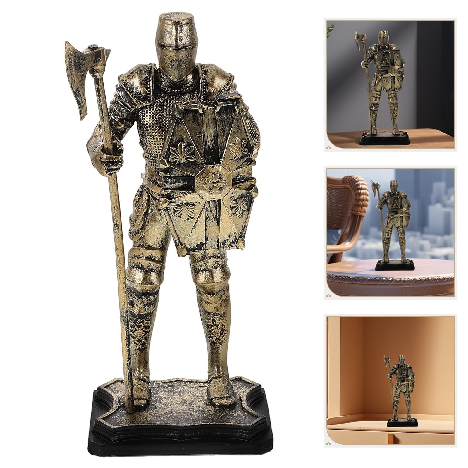 Operitacx 4 Piezas Estatua de Caballero Medieval de Resina Dorada, Figura
