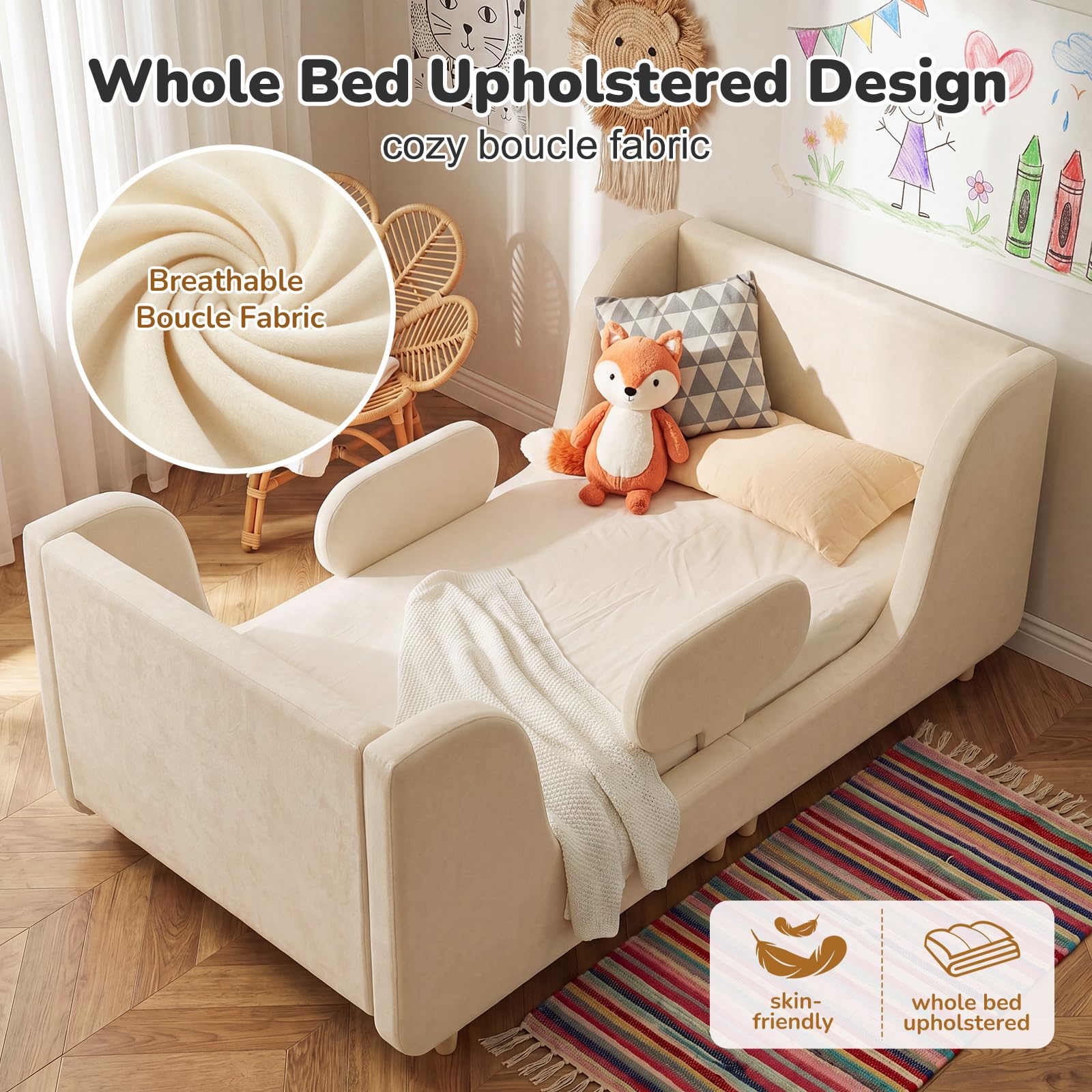 Cama para niños pequeños suave acolchada para niños y niñas