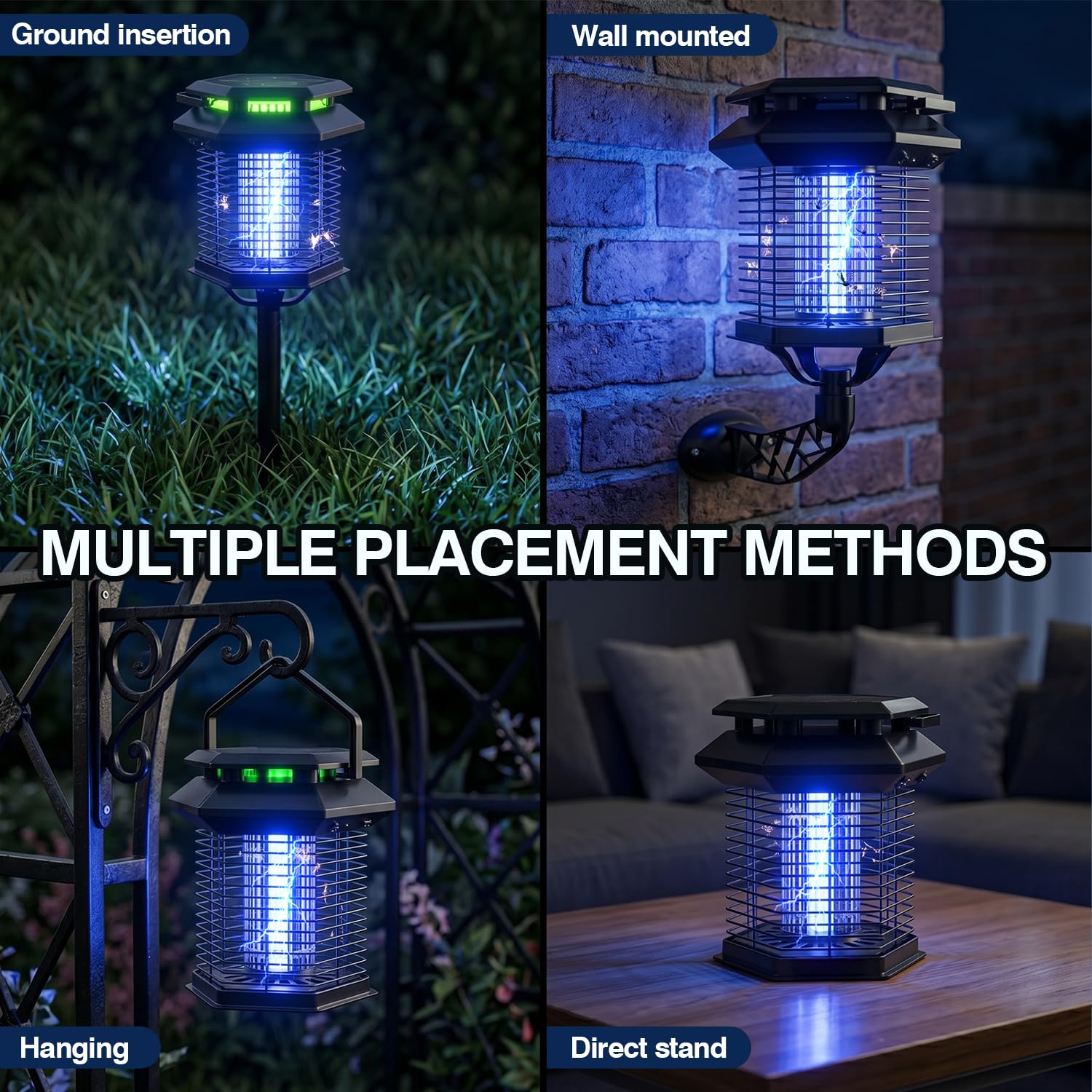 Solar Bug Zapper Outdoor, 10W Mosquito Zapper, Impermeabile Fly Killer, Ricaricabile Elettrico Mosquito Killer, Auto On/Off dal tramonto all'alba, Trappola per insetti senza fili per patio, cortile
