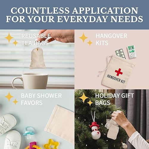 Miniatura 6 de Celestial Gifts Bolsas de muselina con cordón, 50 unidades, 3 x 4, 100% algodón, fabricadas en Estados Unidos, bolsas de lona a granel, pequeñas
