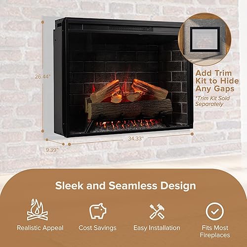 Miniatura 5 de Modern Ember Uptown - Chimenea eléctrica inteligente de 33 pulgadas con control remoto, compatible con Alexa, calentador eléctrico de 1,000 pies