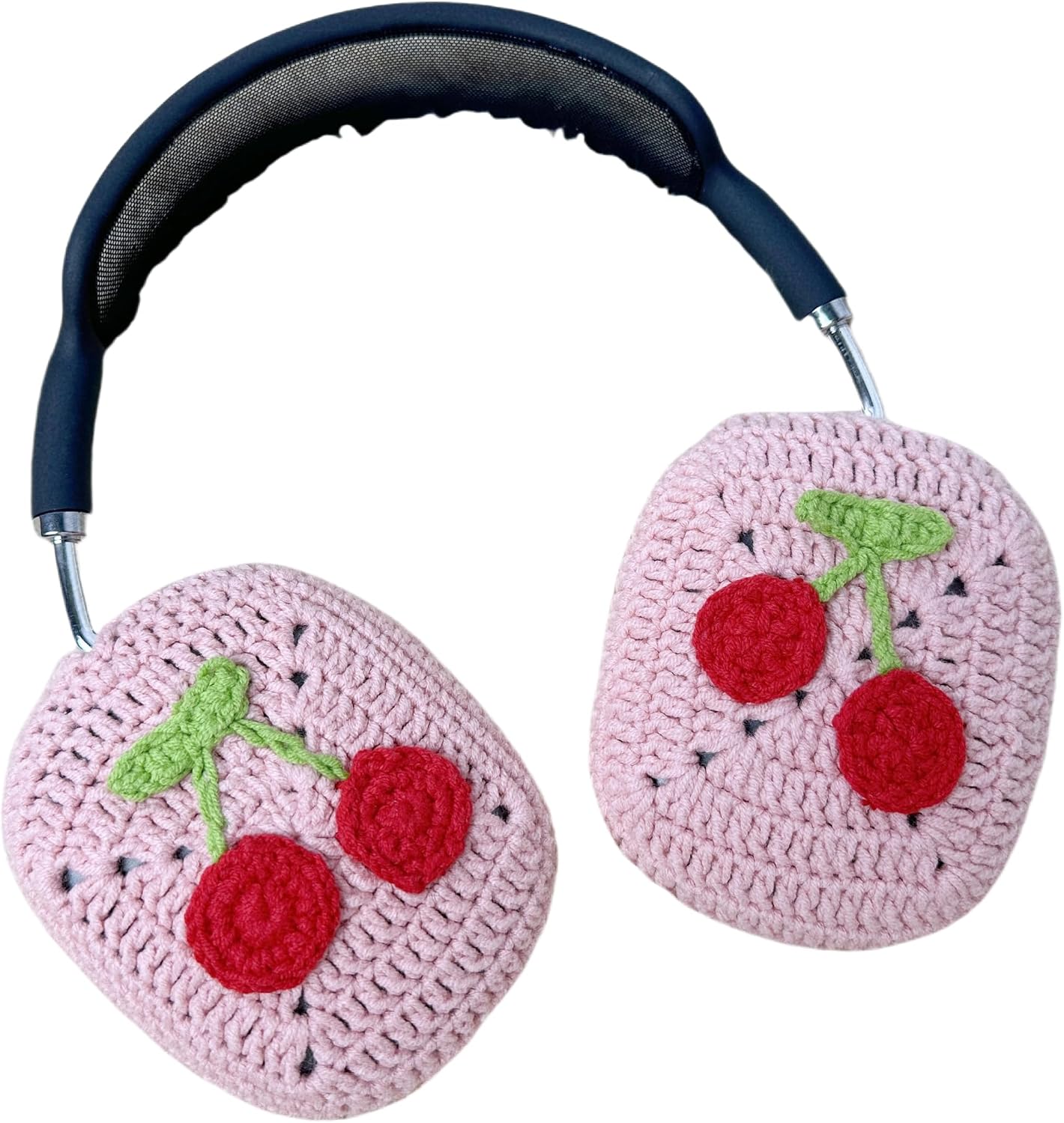Handmade Crochet Cute Pink Cherry Headphone Cover – Compatible with Sony xm4, Protective Case for Music Lovers,Handmade Gift