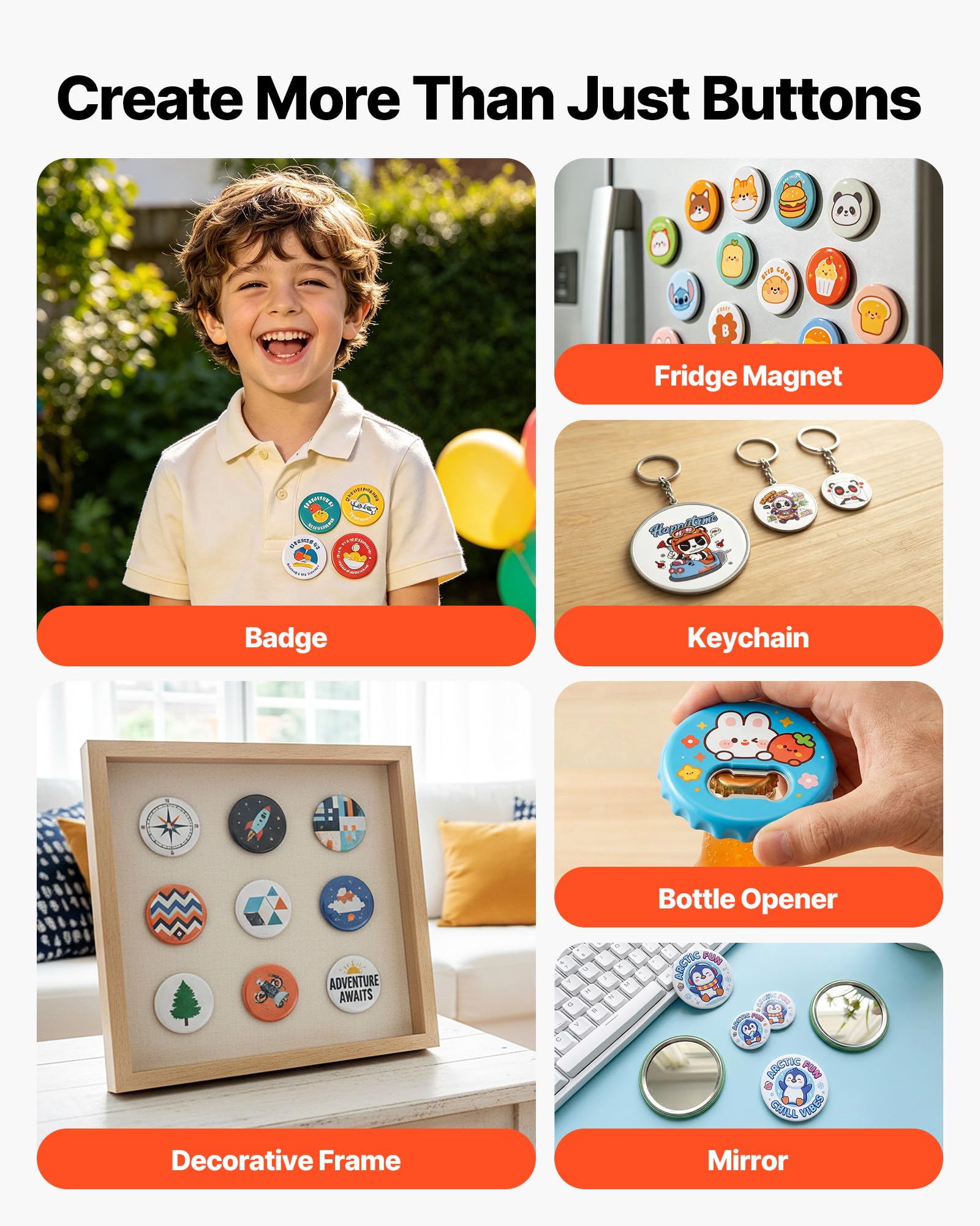 VEVOR Kit per Fustellatrice Manuale di Badge Spillo Bottoni Diametro 25/32/58mm 300 Pezzi, Kit di Punzonatrice Manuale in Plastica per Badge Spillo Fai-da-te con Accessori Completi per Hobby Regali