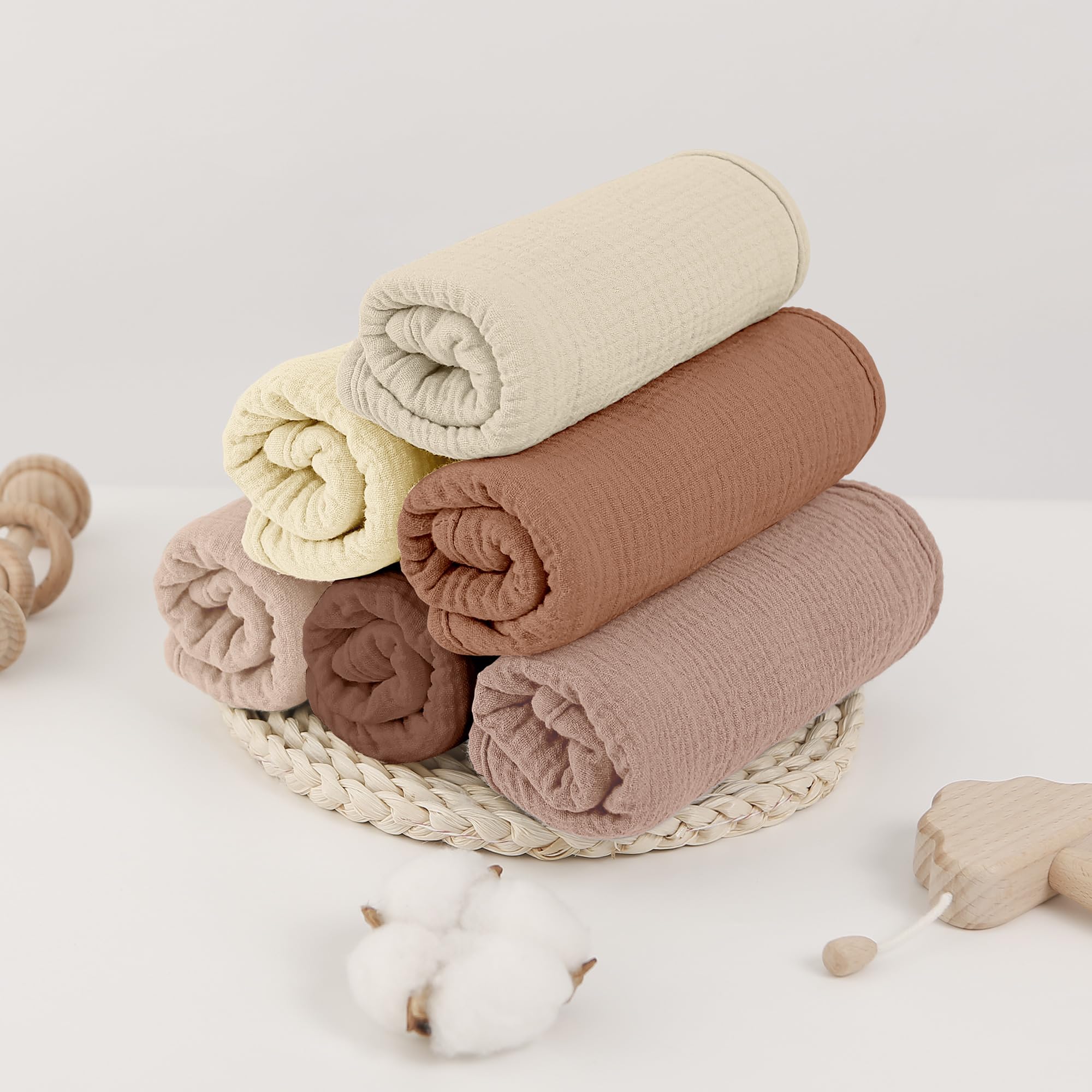 bearmoss Bambino in Mussola Per Neonati, 6 Pezzi, Set 50 X 25 Cm, Super Morbido Assorbente in Mussola A Grana Per Neonati, Unisex, Per Bambine E Ragazzi (Marrone)