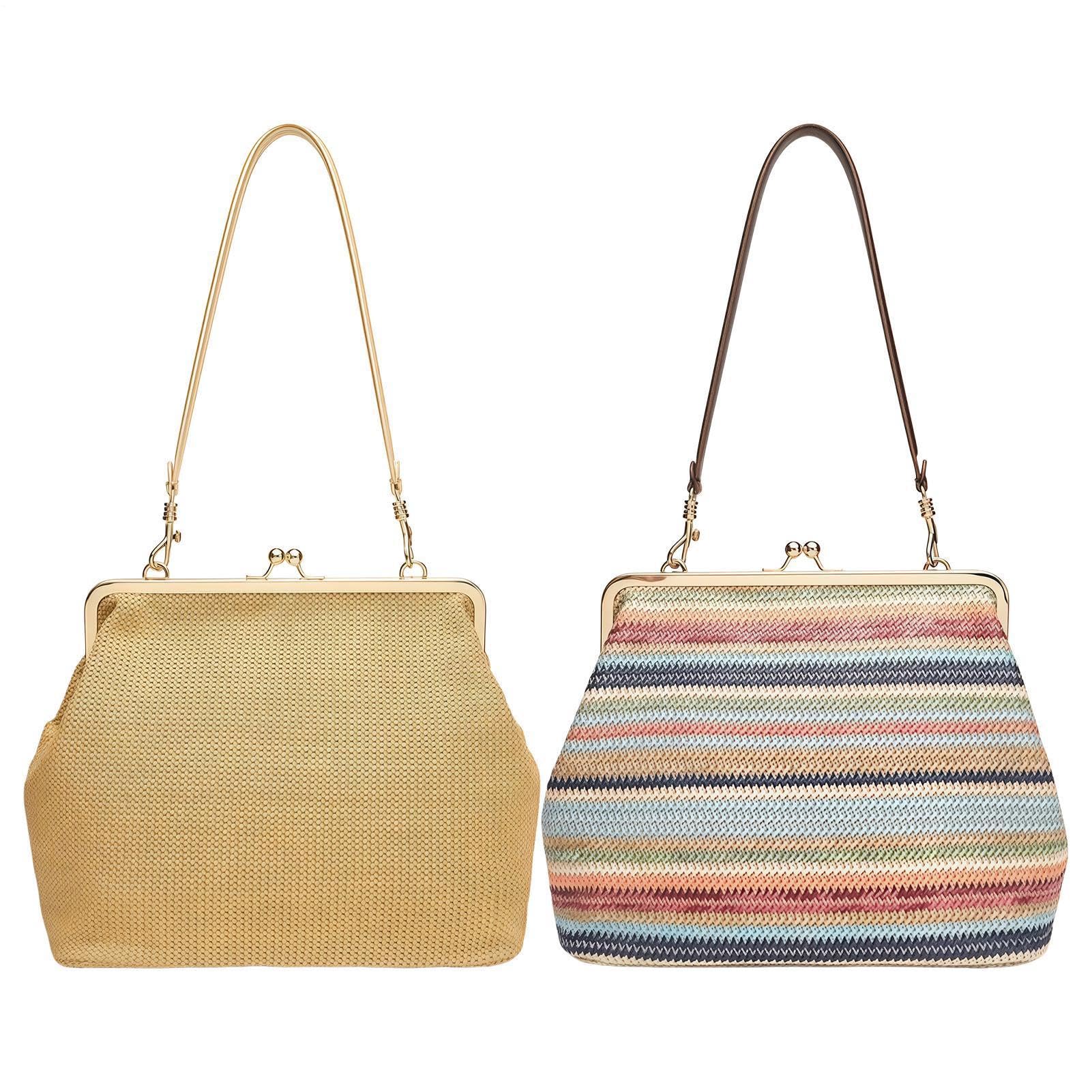 Borsa Da Spiaggia In Paglia Intrecciata Pochette Grande Con Chiusura A