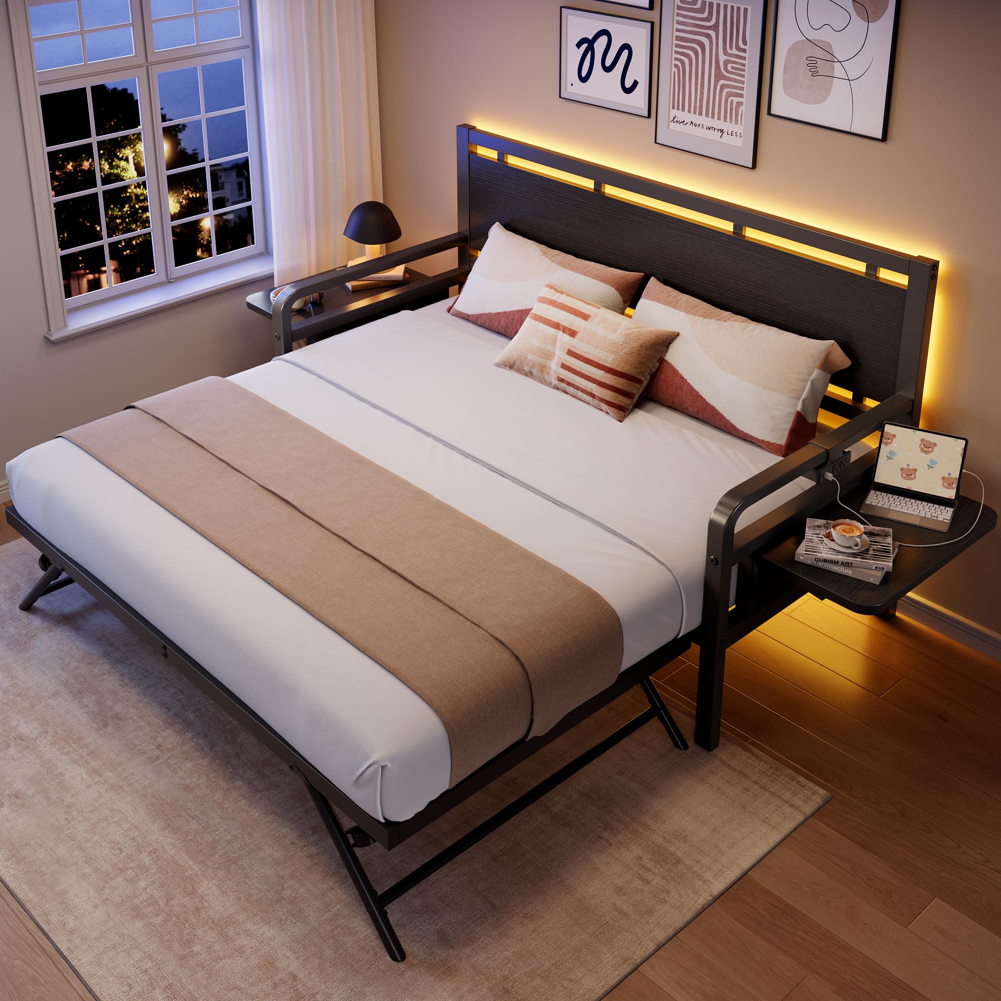 Amazon.com: Jocoevol Daybed with Trundle and LED Light, Heavy Duty