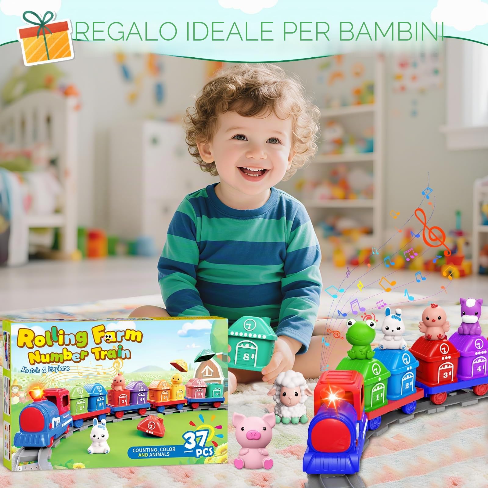 Meytccve Giocattolo Educativo per Bambini di 1-3 Anni, Set Montessori per Abbinamento e Classificazione, Treno Elettrico Moderno per Bambini Regalo di Natale o Compleanno per Maschi e Femmine (Blu)