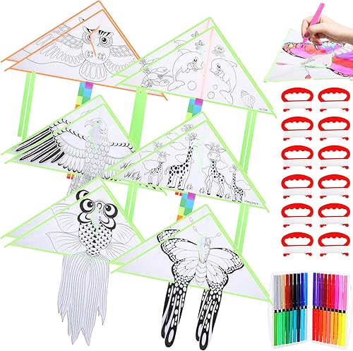 Kit de fabricación de cometas de bricolaje con bolígrafos de acuarela y cuerda de cometas para niños, kit de fabricación de cometas a granel fácil