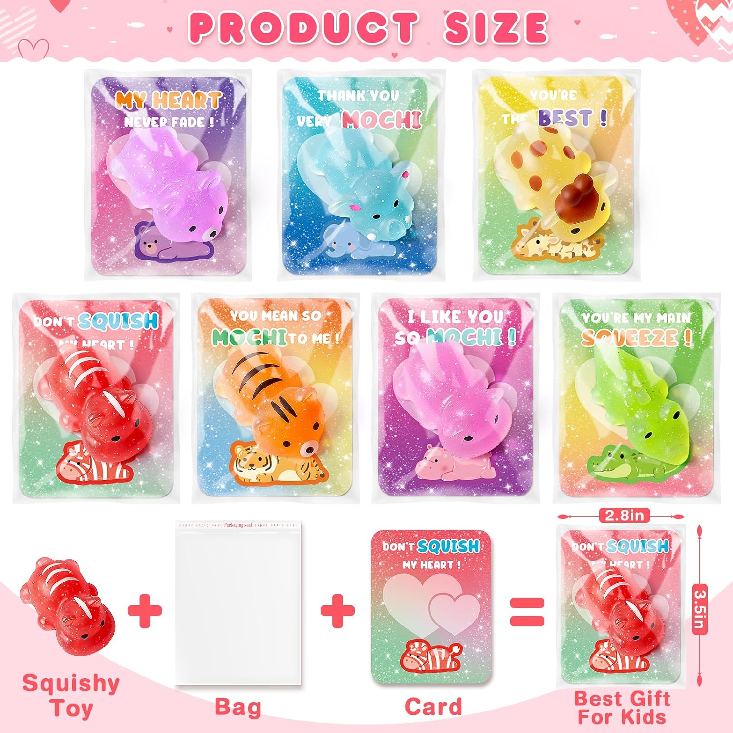 Valentines Day Cards for Kids School - 28 Packs Cute Squeeze Toys with Cards, Valentine Party Favors Toys for Boys & Girls, Kids Exchange Cards for Classroom