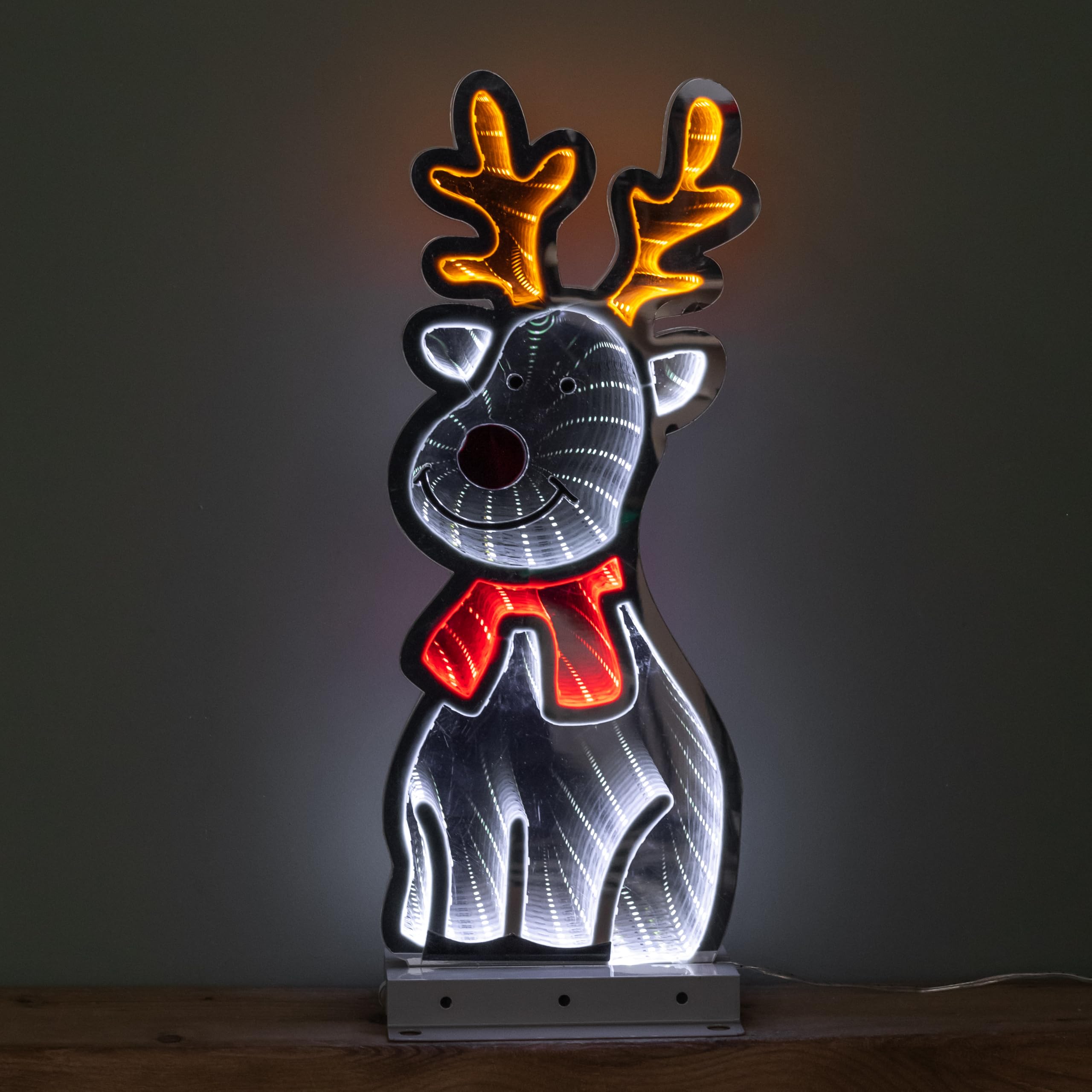 Samuel Alexander Unisex Multicolor 40Cm Light Up Christmas Reindeer Infinity Mirror Decoration On Metal Base With Leds