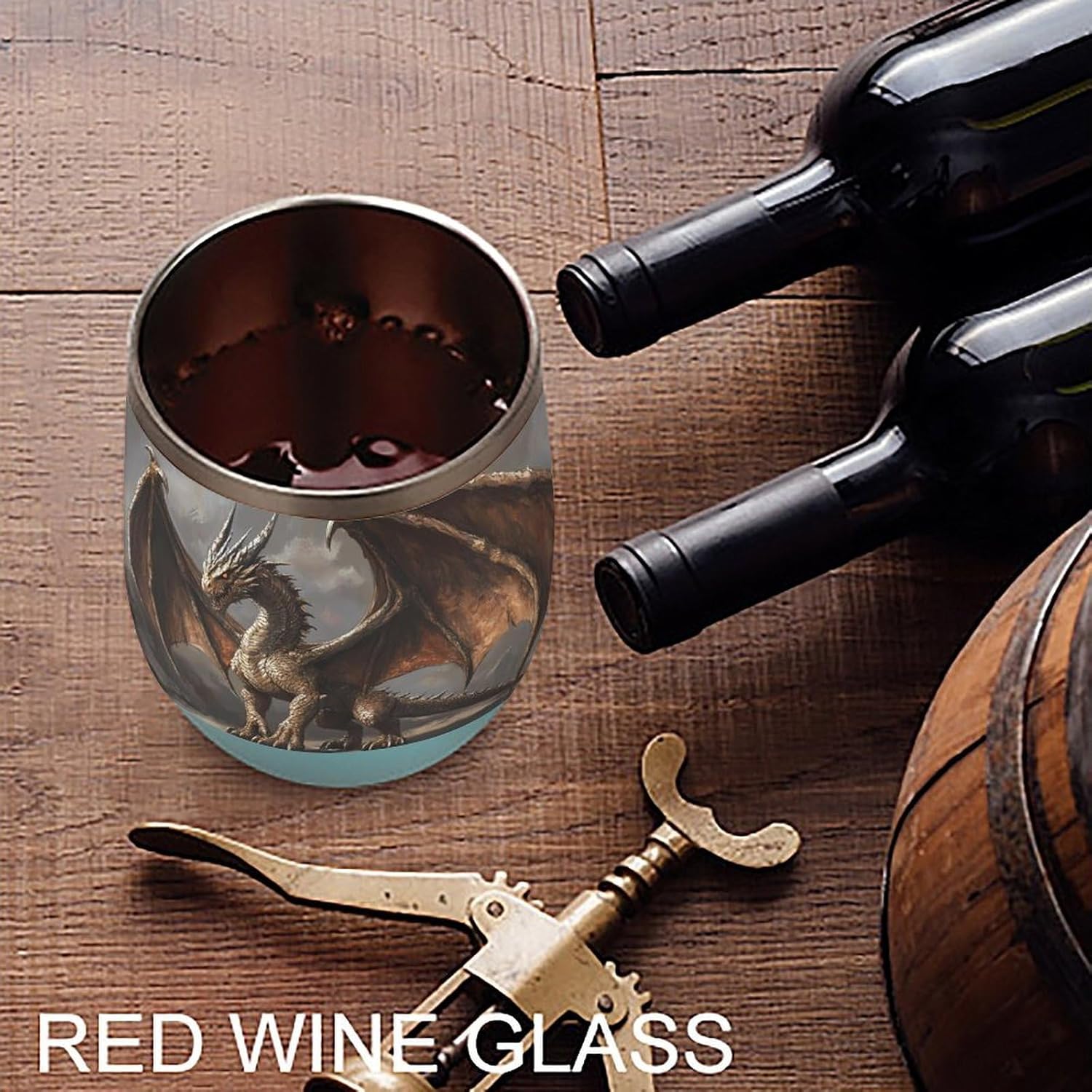 Vintage Fantasy Dragon Insulated Drinking Cup Stainless Steel Coffee Mug Wine Tumbler with Lid 12OZ