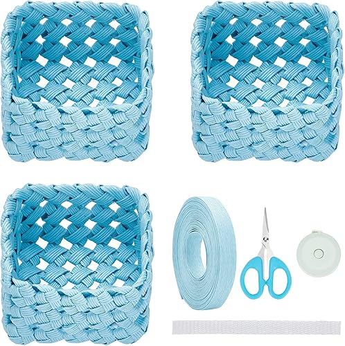 Juego de 3 cestas tejidas de ratán de papel, banda de manualidades, kit de fabricación de cestas de papel, cuenco tejido creativo para actividades