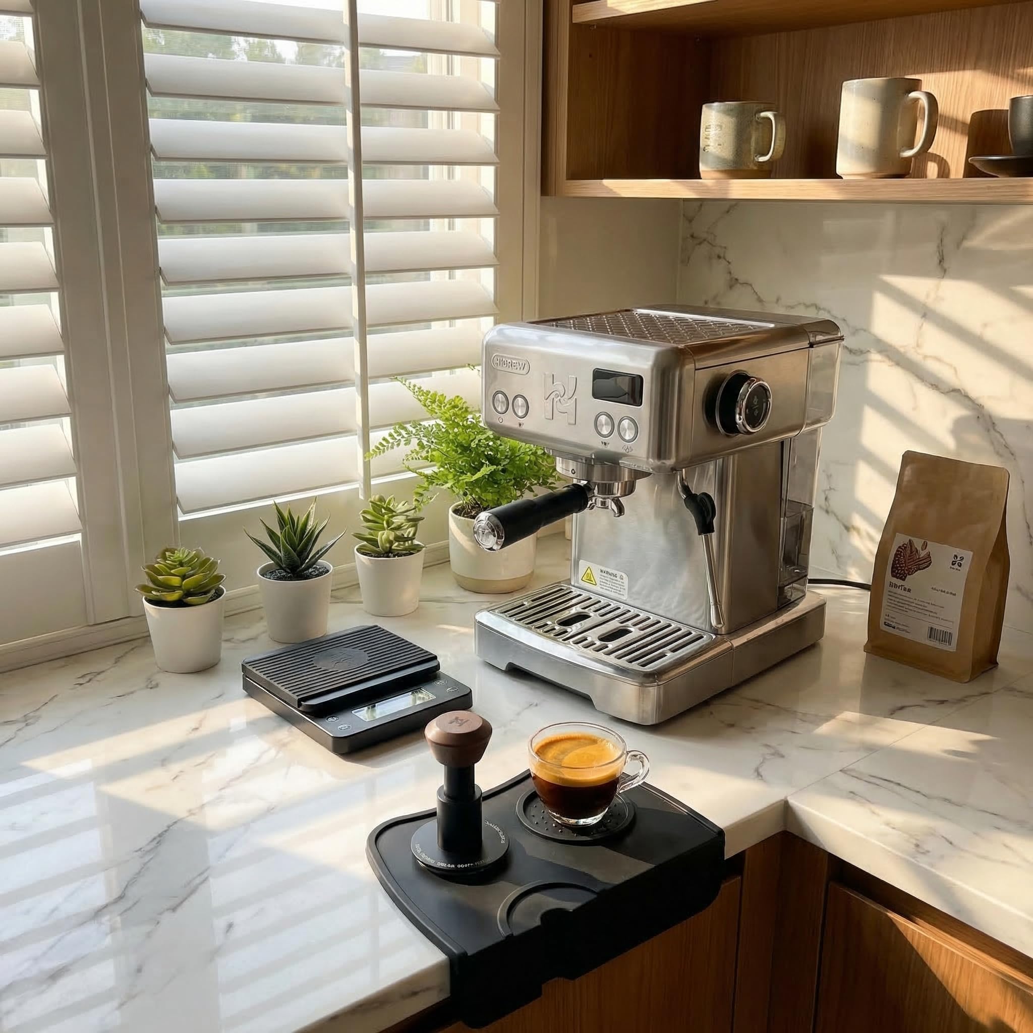 HiBREW Prensador profesional de espresso de 58 mm con resorte calibrado, autonivelante, aluminio anodizado y base de acero inoxidable para H10A