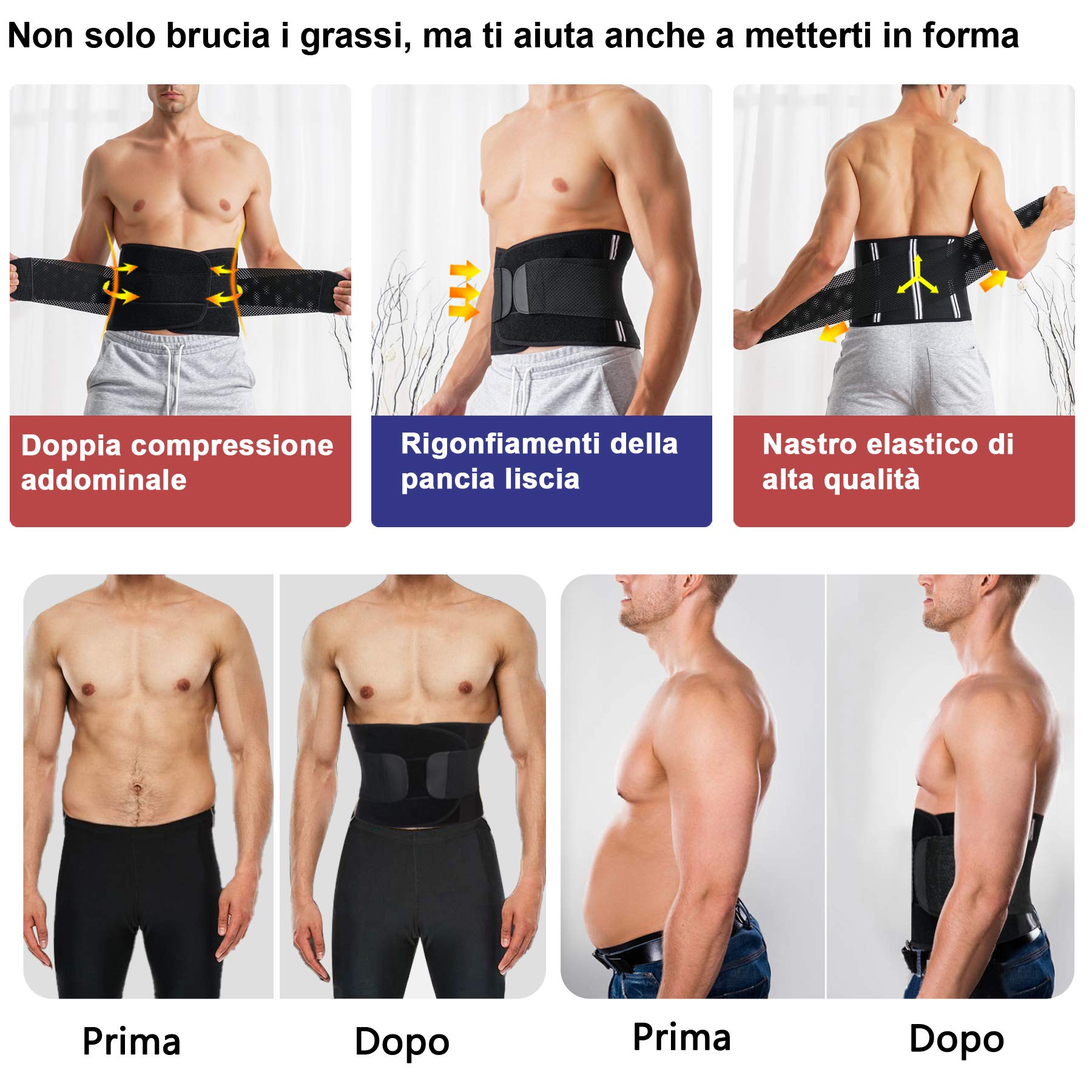 Fascia Addominale Dimagrante per Uomo Cintura Regolabile Lombare Sauna di Neoprene Allenamento Waist Trimmer Belt Snellente per Dimagrire
