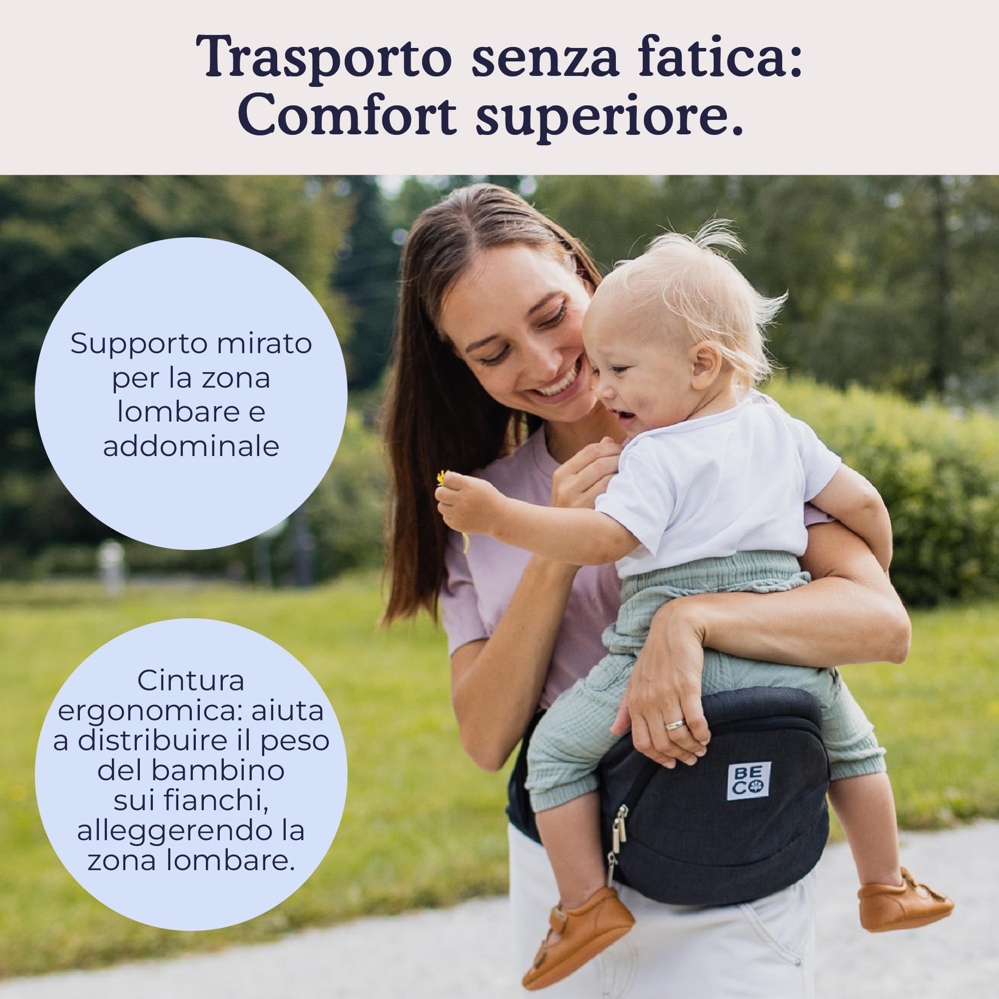 Beco Marsupio Seduta ad Anca Pieghevole, 4-in-1, 0-36 Mesi, Nero | Si piega piatto nella borsa cambio, Seduta di Supporto che allevia braccia e schiena, si adatta da 0 a 36 mesi.