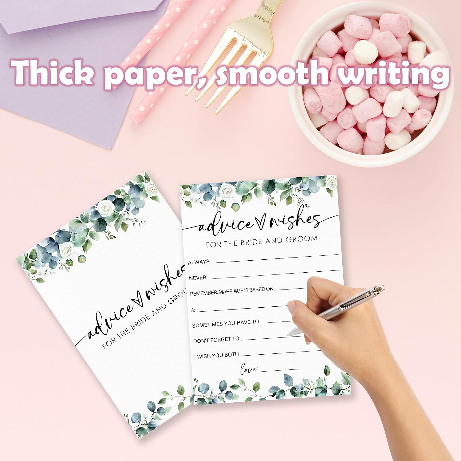 Wedding Advice and Wishes Cards - Eucalyptus Them, Fun Bridal Shower, Wedding Shower Games for Bride & Groom, Activities for Bachelorette Party Decorartions - A02 image 3