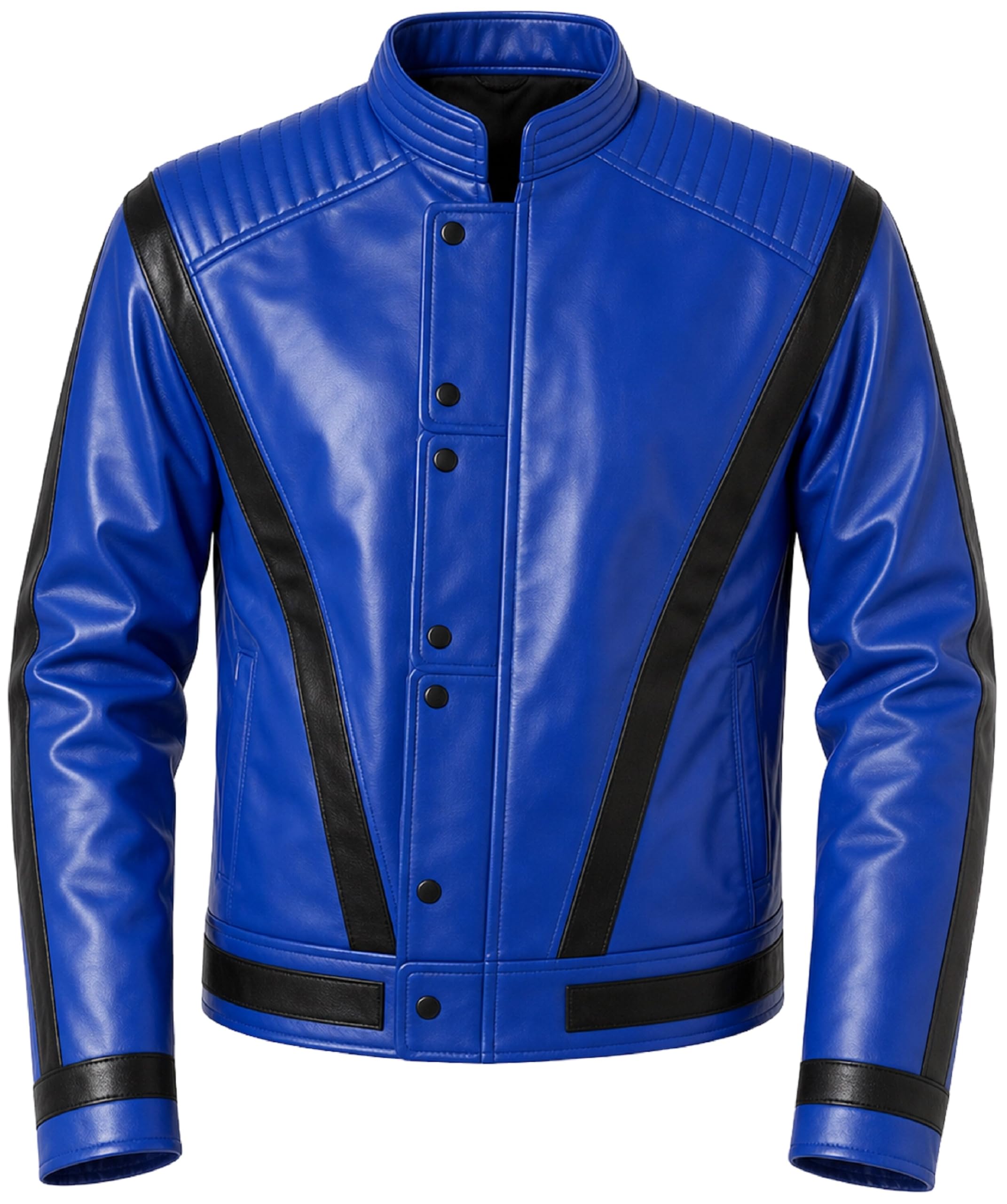 Chaqueta de cuero azul de lujo para hombre inspirada en King Of POP Retro Halloween y conciertos