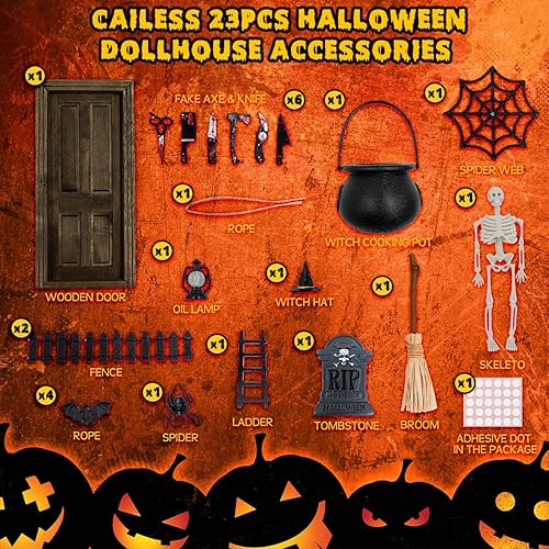 Miniatura 2 de Accesorios para casa de muñecas de Halloween, 23 piezas, puerta de Halloween en miniatura con accesorios temáticos de Halloween, decoración de