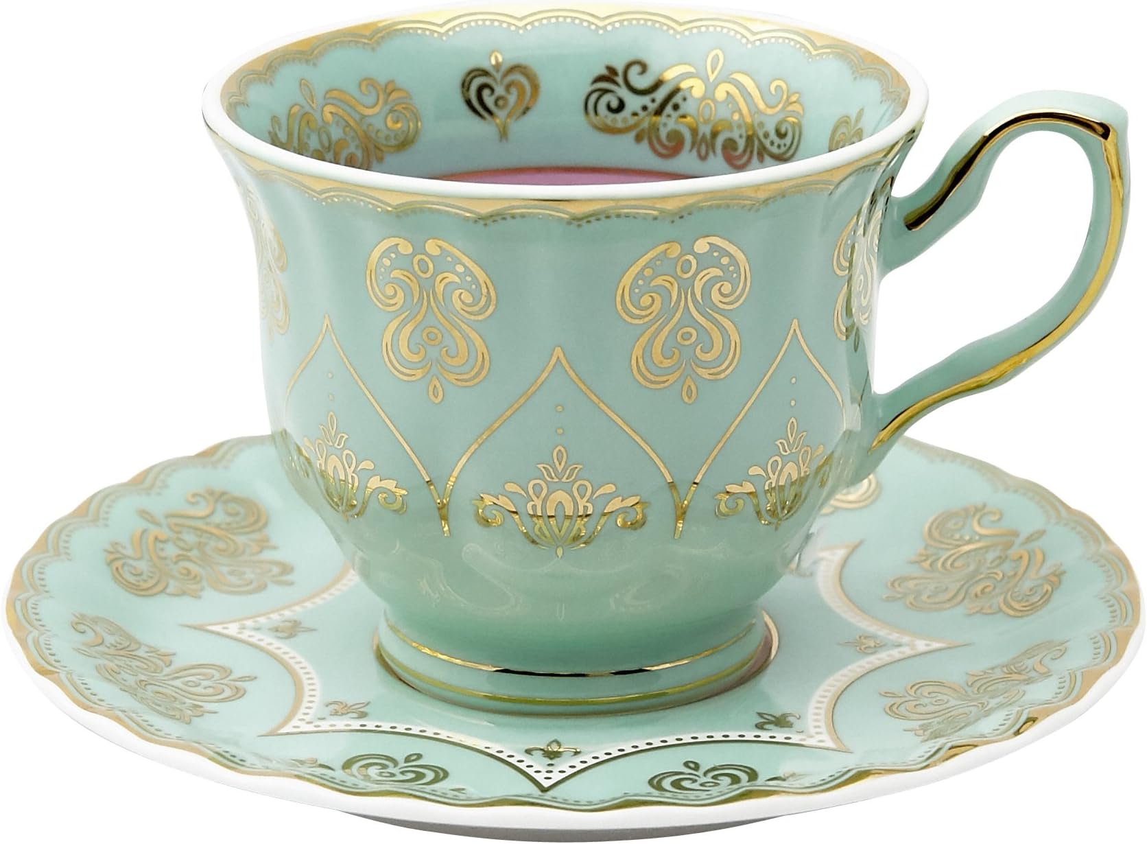 Pretty Little Teacups Cup and Saucer Set Green and Purple in Gift Box