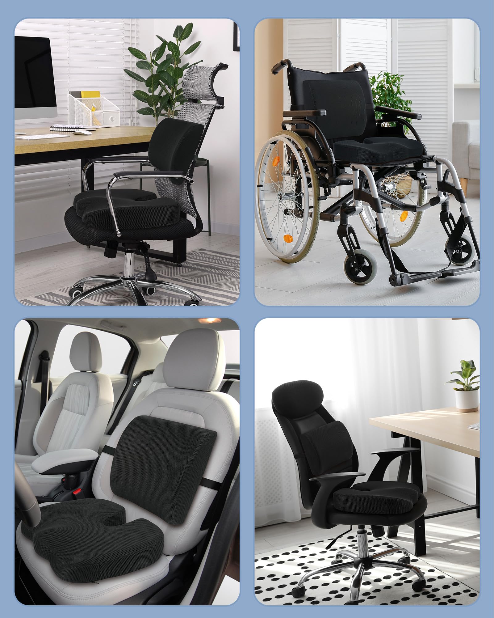 Feagar Set Cojín Coxis y Soporte Lumbar Ergonómico de Espuma Viscoelástica | Funda Transpirable Lavable, Alivio De Espalda Y Comodidad Para Silla De Oficina, Asiento De Coche, Silla De Ruedas Y Gaming