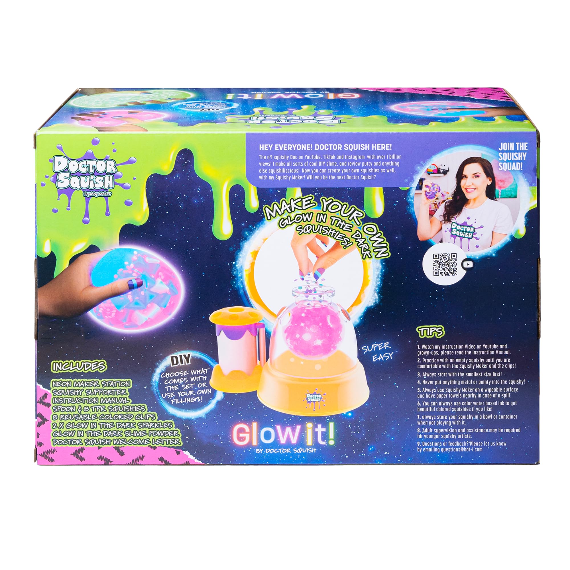 Doctor Squish - Squishy Maker Station Neon - Świecące w ciemności Squishies Udekoruj błyszczącymi, Proszkiem Slime i Squishami, po prostu dodaj wodę, aby stworzyć własną