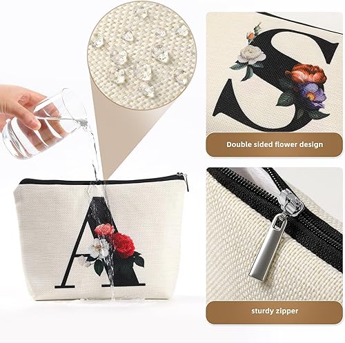 Miniatura 9 de Bolsa de maquillaje personalizada con inicial, bolsa de maquillaje cosmética con letras A-Z, bolsa de maquillaje de viaje, bolsa de aseo con