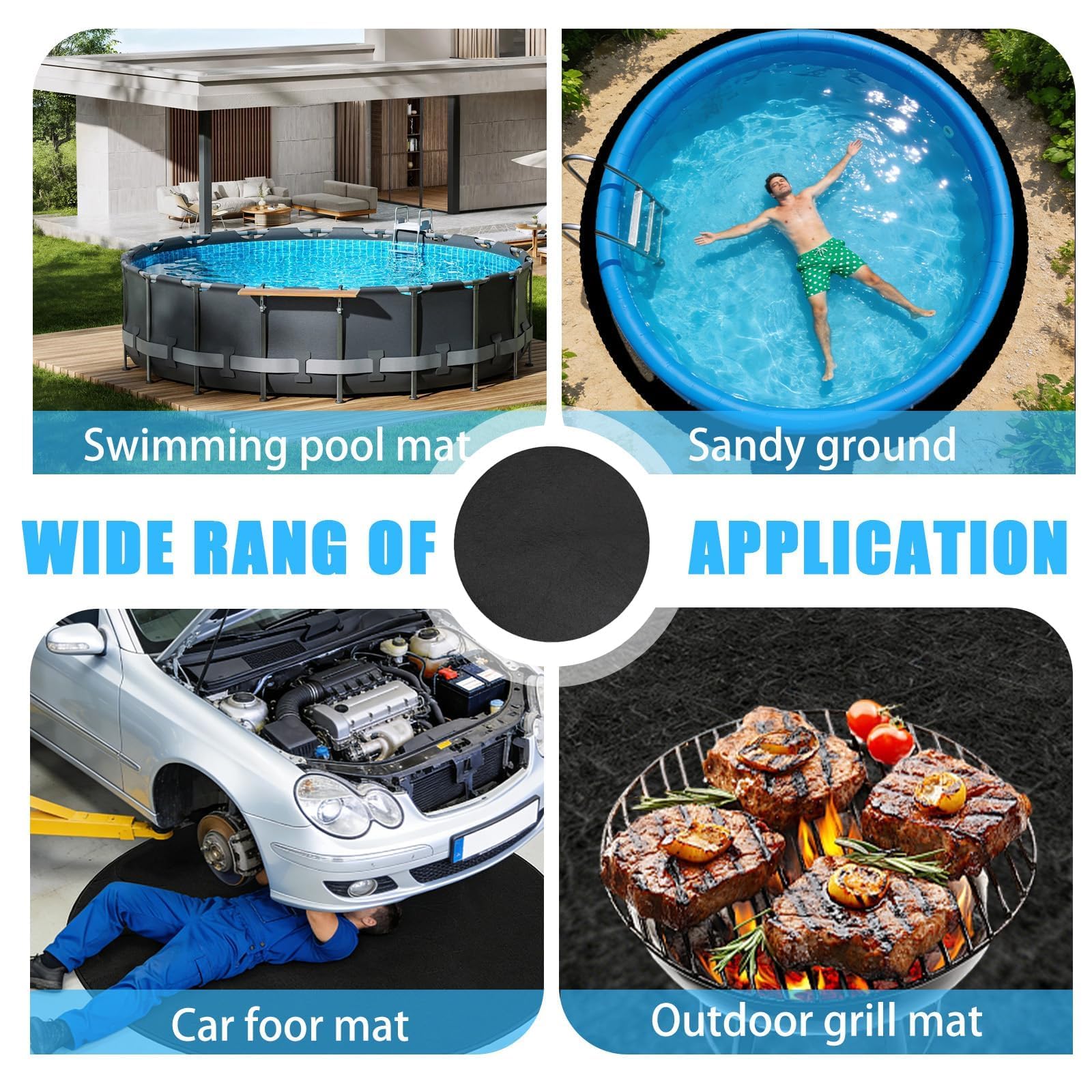 MeYuxg Poolunterlage Rund, 305CM Pool Bodenplane Bodenmatte, rutschfeste Pool Unterlage Schutzboden Rund, Faltbarer Outdoor Pool Bodenschutzmatte Für Outdoor Swimmingpool (Ø305CM)