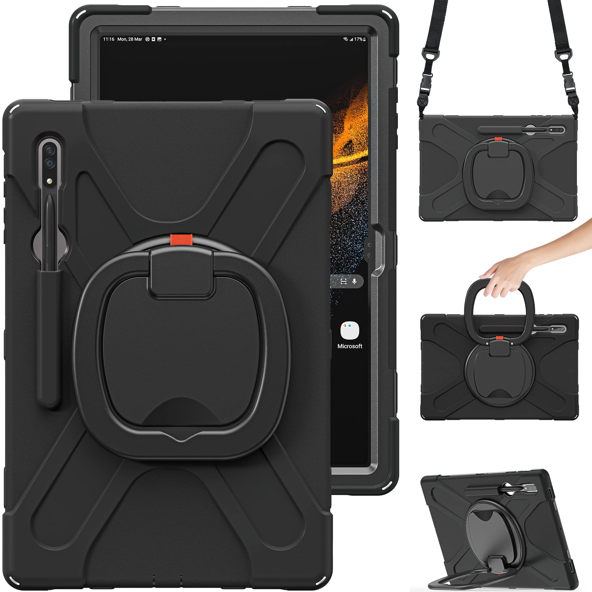 PboyiqiS Heavy Duty Case for Galaxy Tab S9 Plus 12.4 Inch 2023 Model (SM-X810/X816/X818),with S Pen Holder, Shockproof Kids Case with 360 Rotating