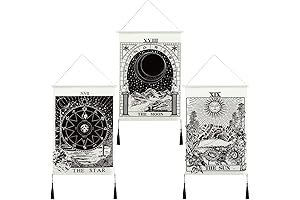 Tapestry Tarot: Moon, Star, Sun, Mountain Tapestry Wall Art