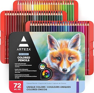 ARTEZA Colored Pencils 72 Soft Wax-Based Color Pencils for Adults & Artists. Pre-Sharpened Drawing Set for Blending, Coloring, Shading & Sketching. Professional Art Supplies in Tin Box, Holiday Gift