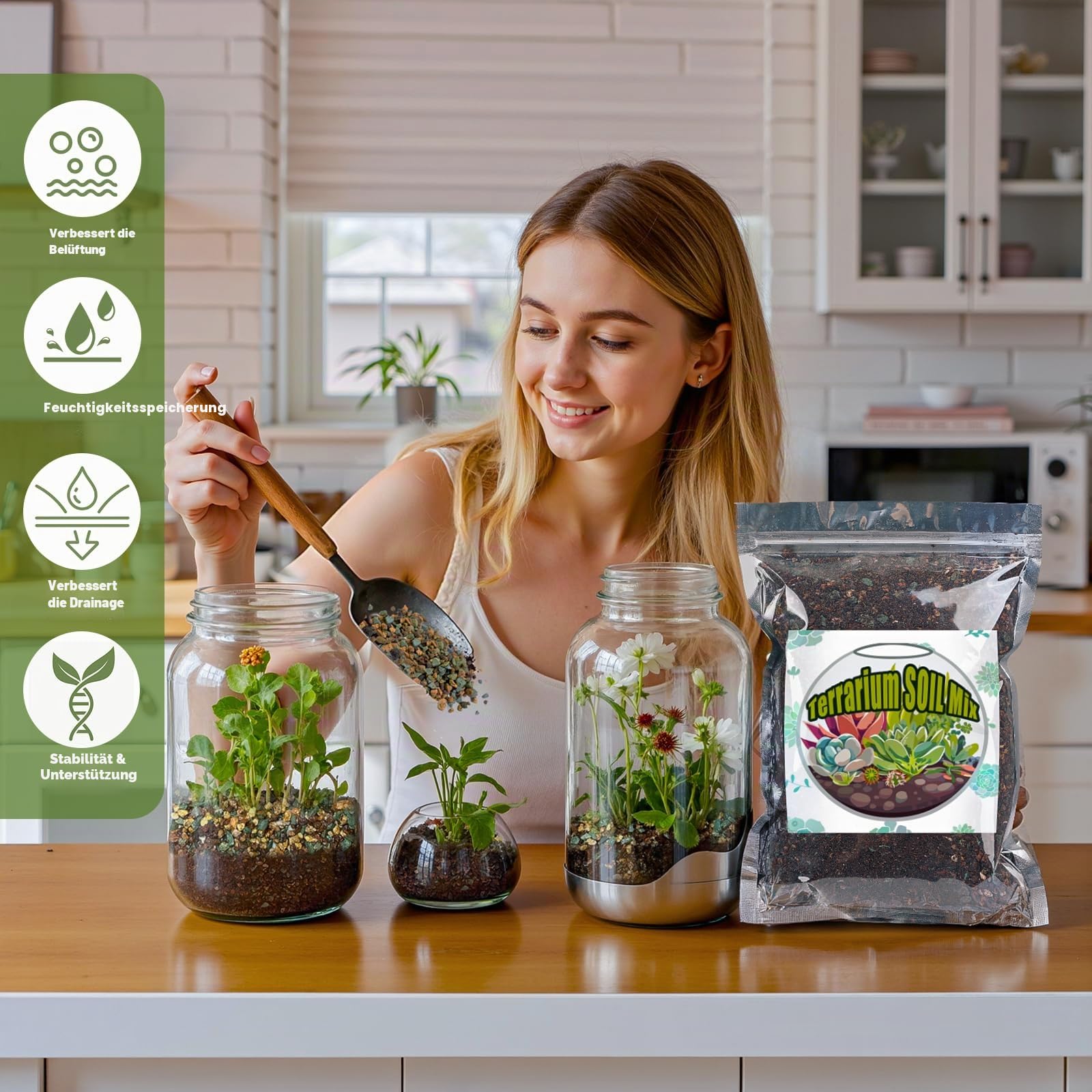 Terrarien-Pflanzerdemischung, maßgeschneidert für Terrarien, perfekt für lebendige Miniaturgärten (1L)