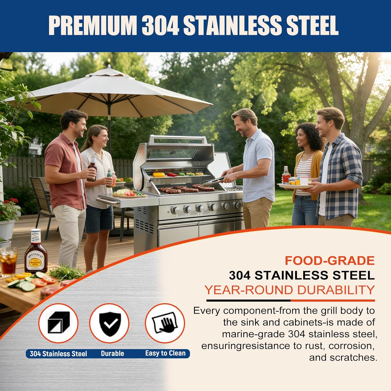 59-Inch Outdoor Kitchen BBQ Gas Grill Island, 6-Burner Propane Grill with Infrared Rear & Side Burner, 304 Stainless Steel 75300 BTU Dual-Fuel Grill (LP/NG Convertible) for Patio Backyard