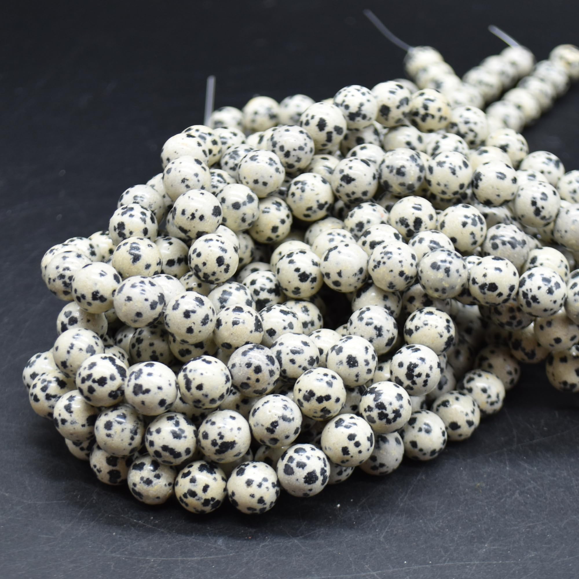Grade A Natural Dalmatian Jasper Semi-Precious Gemstone Round Beads - 10mm