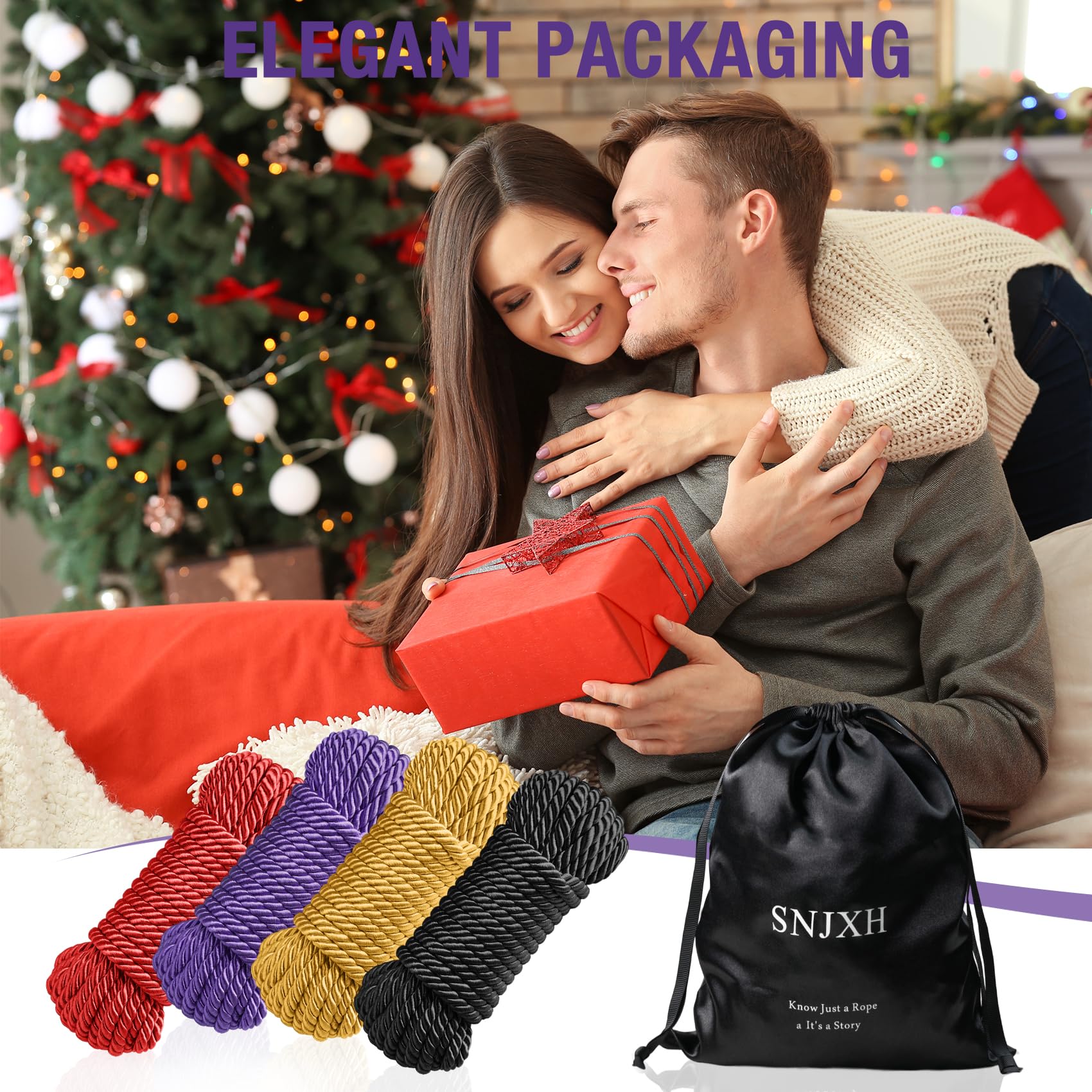 Soft Silk Tying Rope - Skin-Friendly Shiny Colored Nylon Binding Ropes, Durable Multi-Purpose Satin Braided Twisted Decorative Cord, Thickness 8MM, Each 32-Foot Long (3 x Black): 3 Black