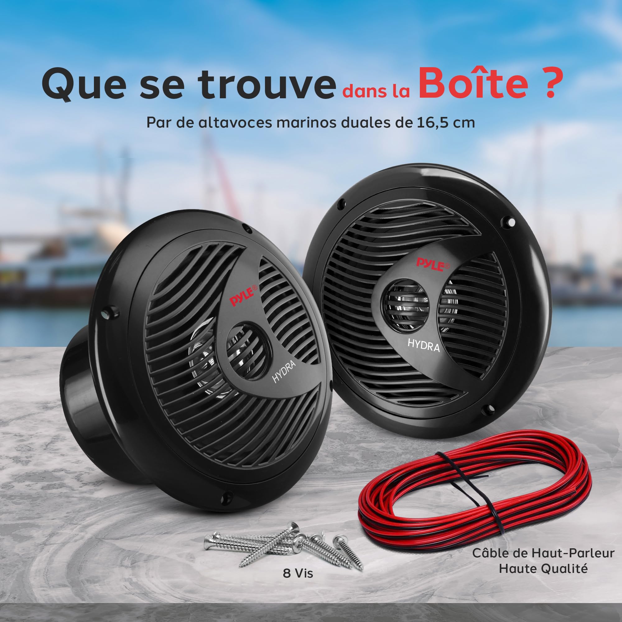 Pyle Enceintes Marine - Système Audio Stéréo Étanche - Haut-Parleurs Résistant aux Intempéries 2 Voies - 150 Watts - Cône en Polypropylène et Bord en Tissu - 1 Paire - Noir