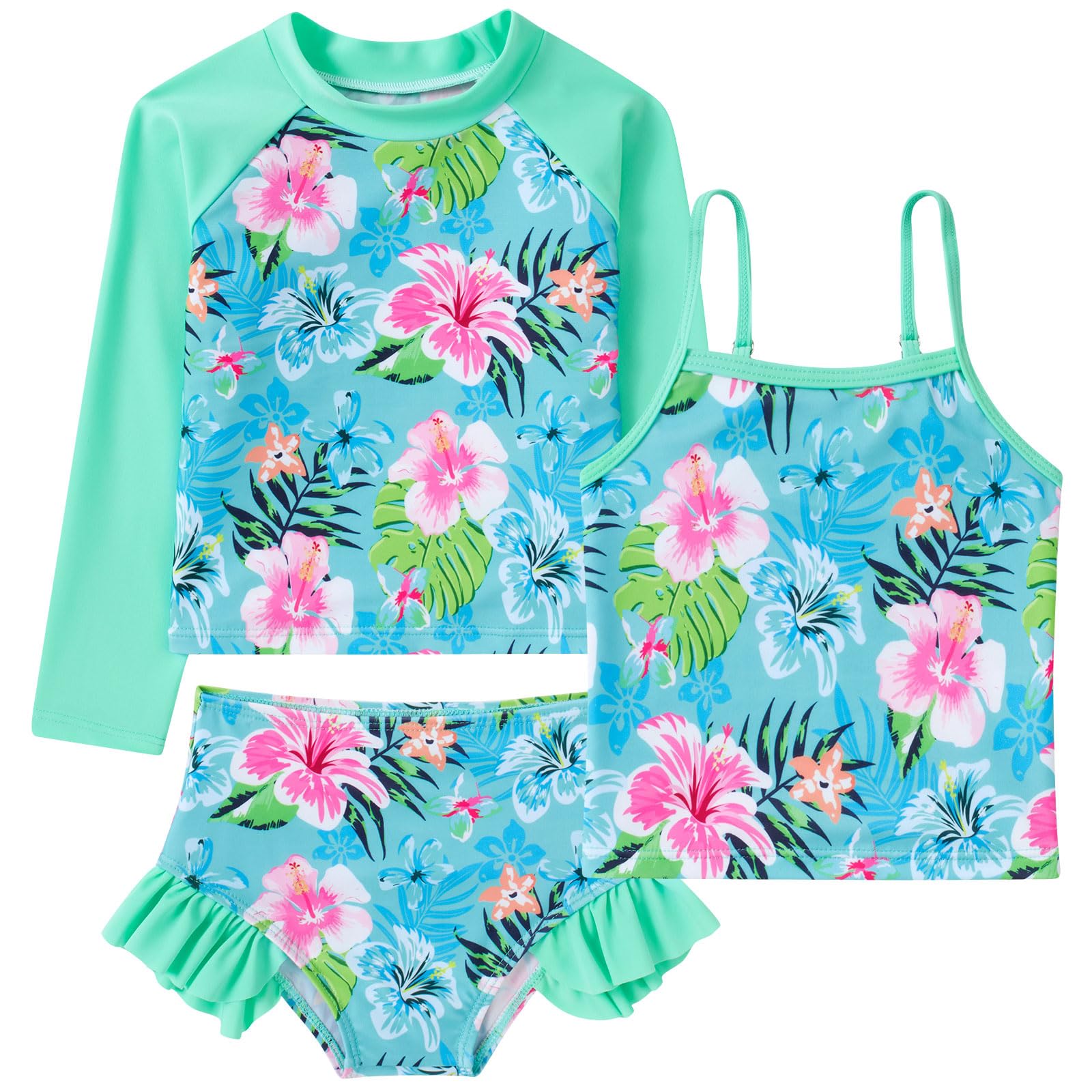 Funnycokid Girls Swimsuit Tankini Rash Guard Set Bathing Suits 3-10 Years