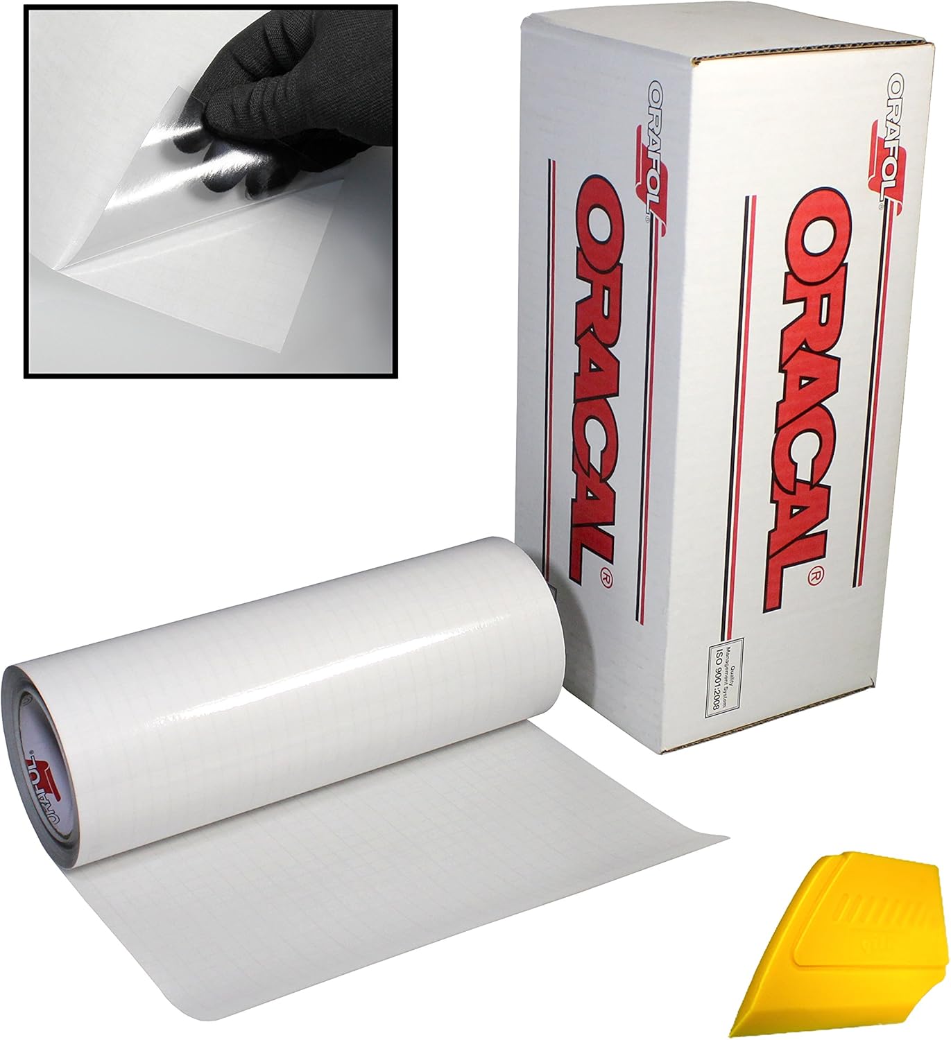 ORACAL Transparent Transfer Paper Tape Roll w/Hard Yellow Detailer Squeegee (50ft x 12")