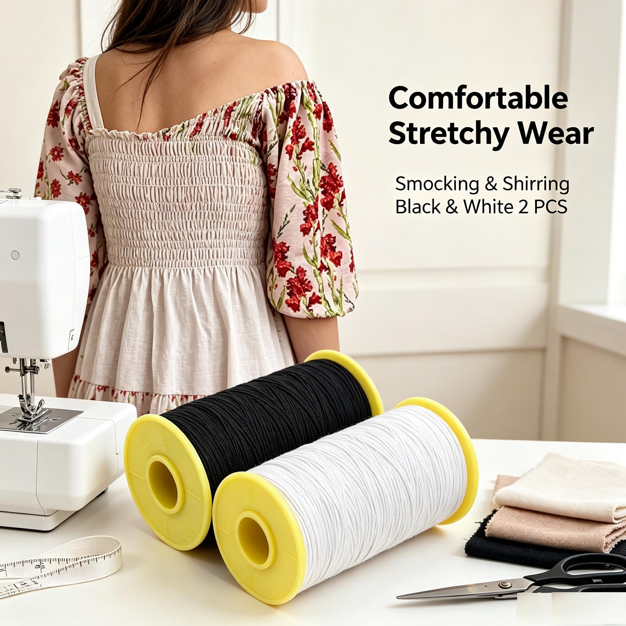 WellieSTR 2 Rolls White AND Black Elastic Thread 547 Yard Package 0.5mm Thickness