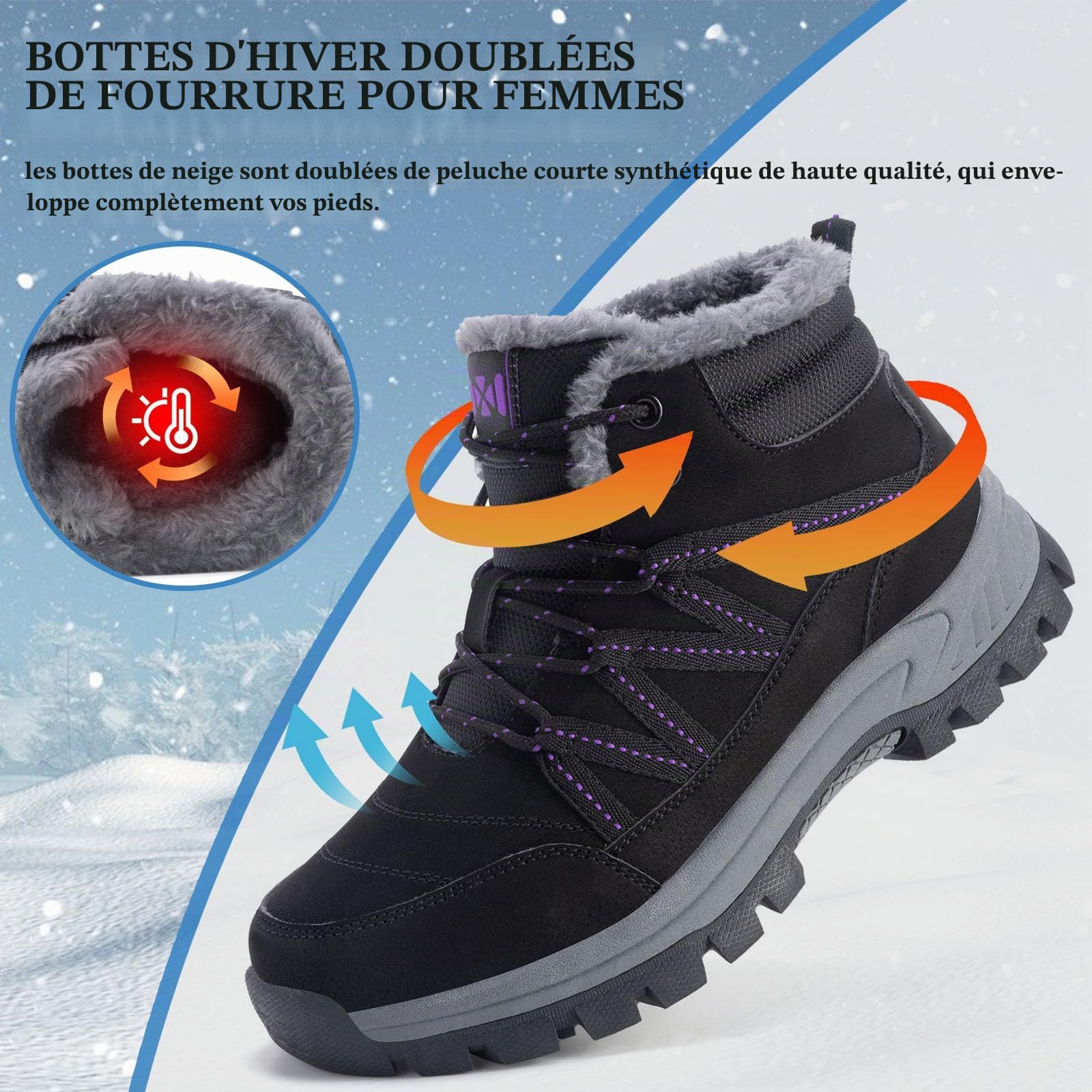 Warm Femmes Neige Bottes Chaussures d'hiver Classiques pour Femme Antidérapantes Outdoor Bottine de Neige Randonnée