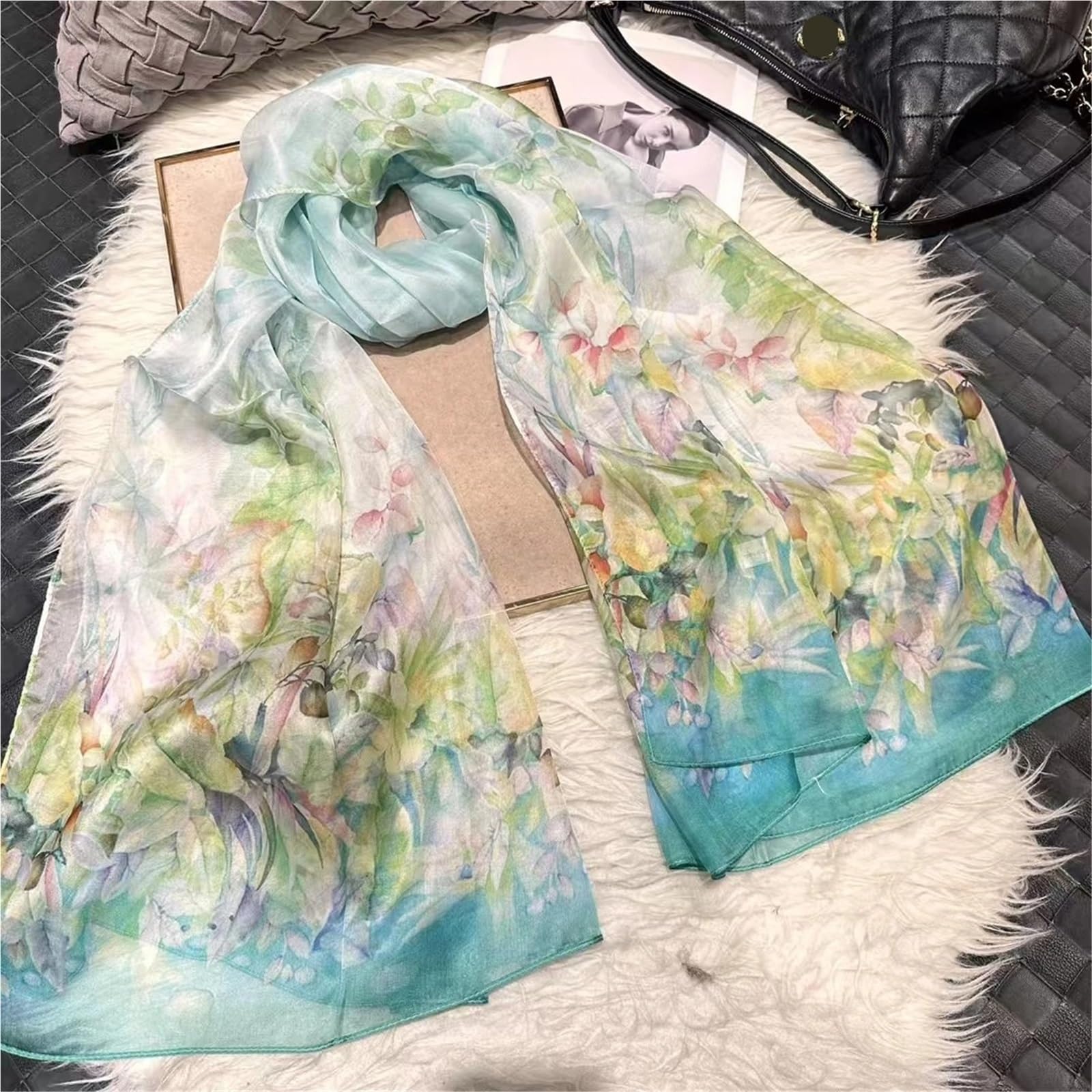 Primaverile Grande Leggera Sciarpa di seta Donna Moda disegno floreale Sciarpe lunghe Avvolge da spiaggia in chiffon estivo Avvolgere 180 * 110 cm